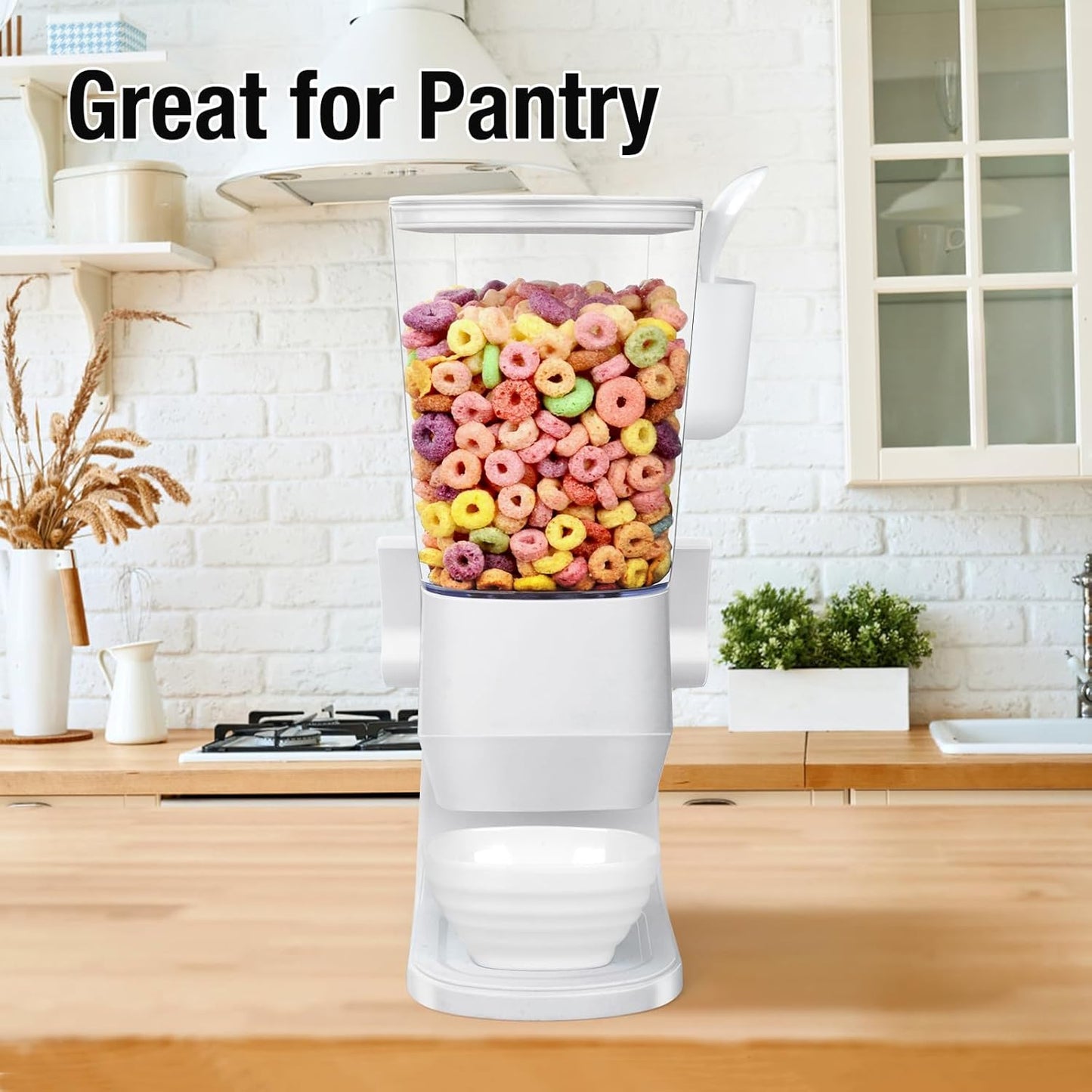 Cereal Dispenser Countertop With Bowls and Spoons Cereal Containers Storage for Pantry Snack Organizer Dry Food Storage Container with Lid for Kitchen Organization Oatmeal Nut Granola（2pcs White）