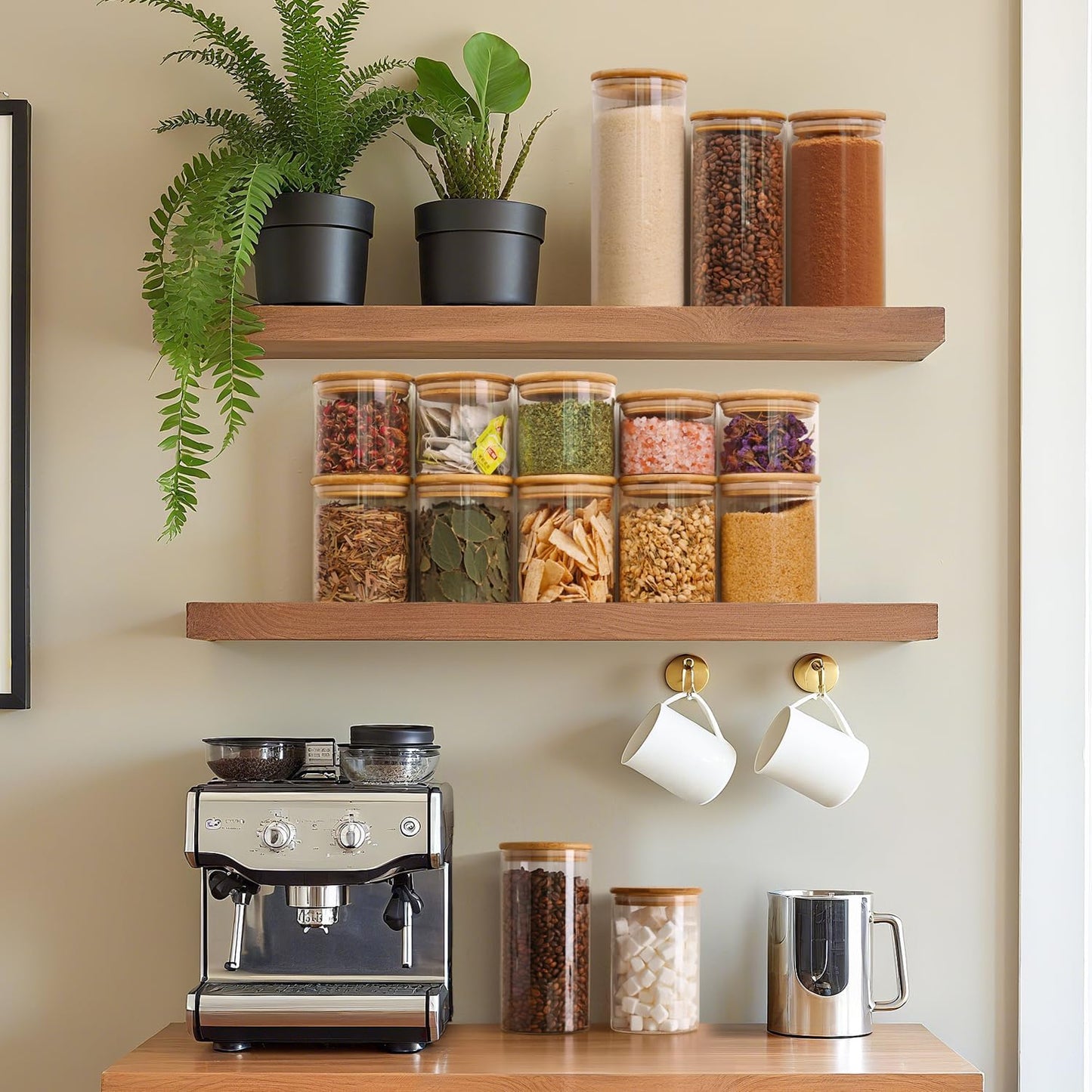 ComSaf 0.5 Qt Glass Food Storage Jars Set of 9, Clear Glass Storage Containers with Lids, Pantry Organization Jar, Spice, Salt, Blooming Tea, Coffee, Oat and Sugar Container, Small jar Set for Kitchen