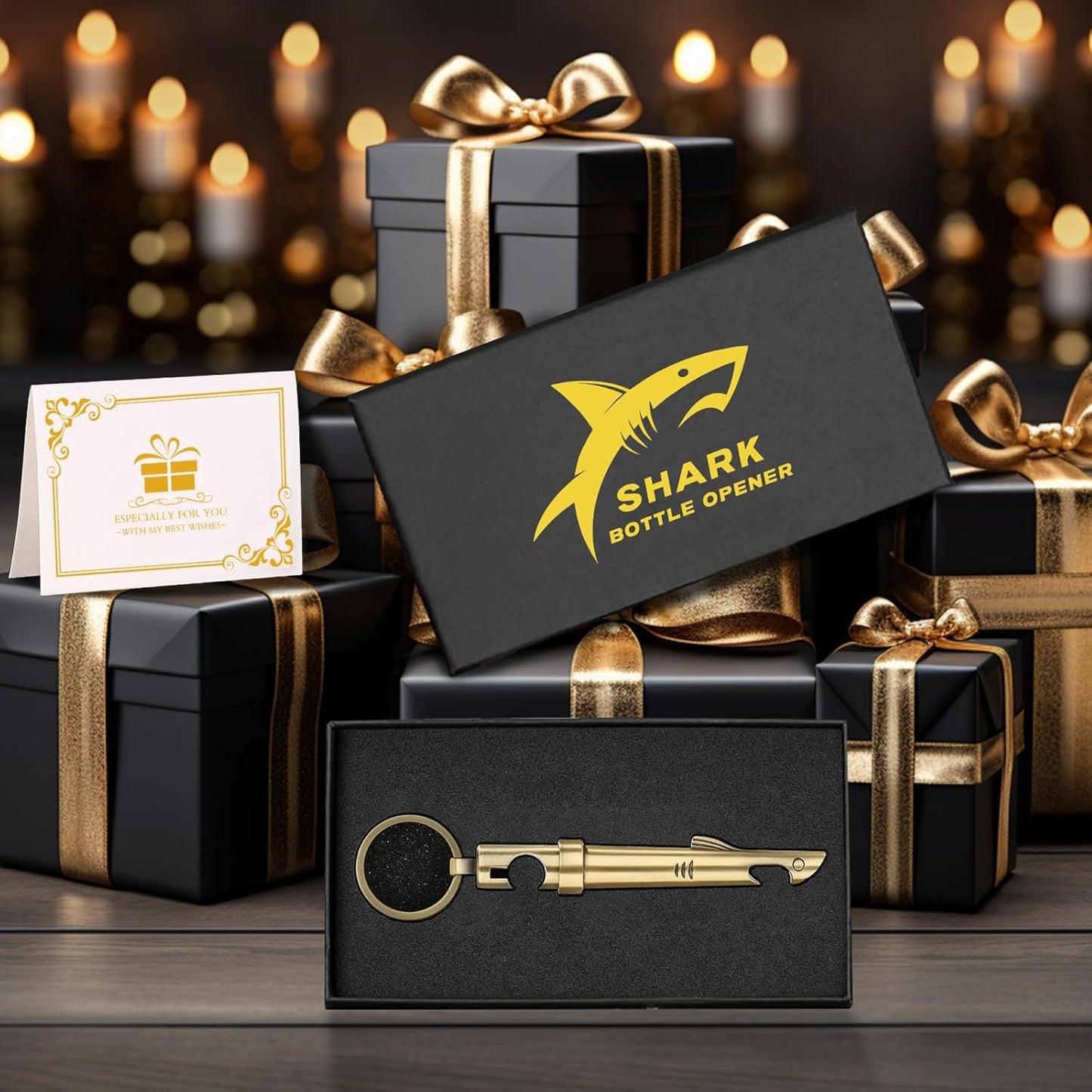 LKKCHER 2-in-1 Shark Bottle Opener, Novelty Keychain Corkscrew Wine Opener, Beer Bottle Opener, Wine & Beer Gifts for Men, Father's Day Gifts, Christmas Gifts, Birthday Gifts, Bronze