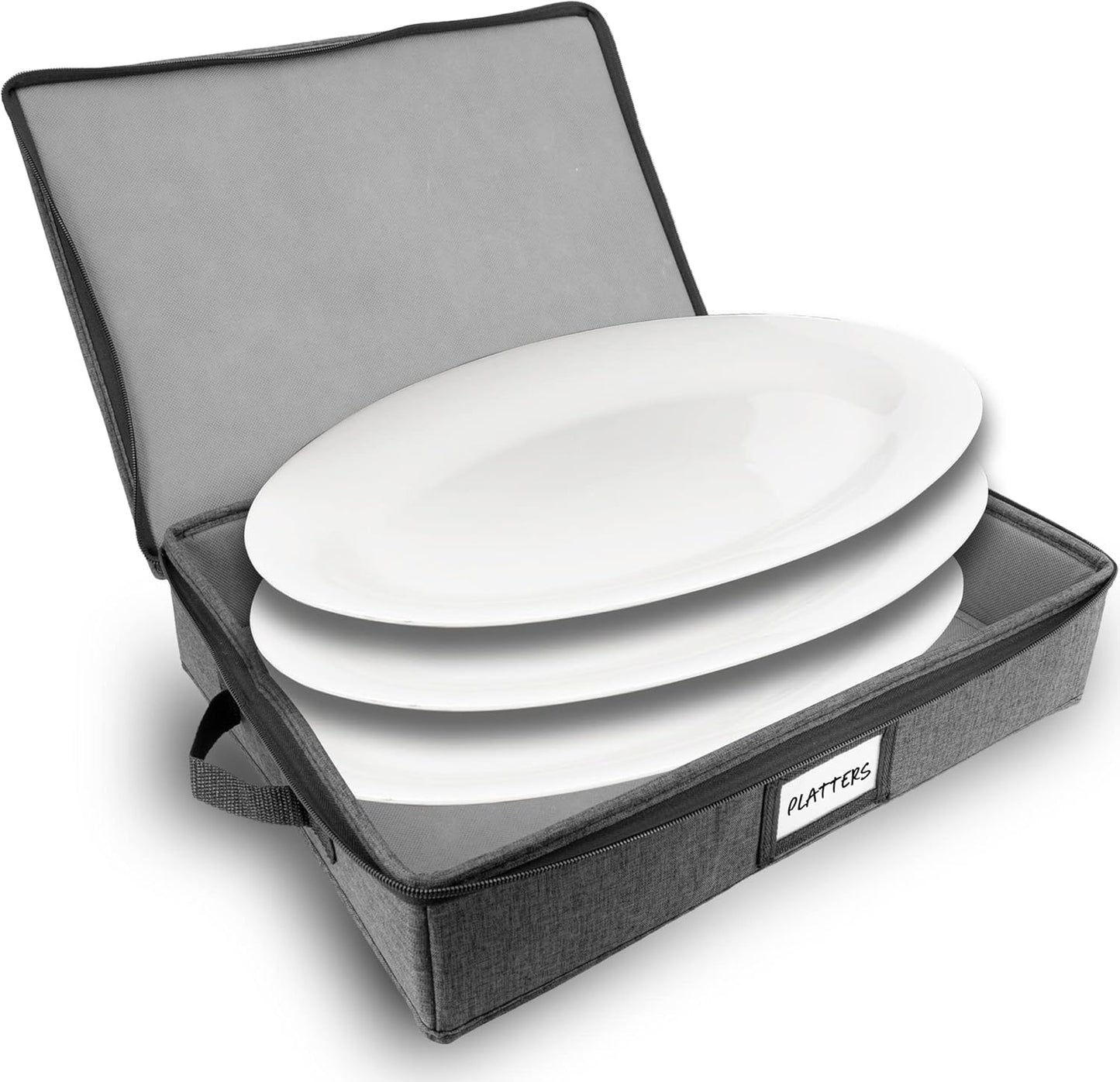 HOMELUX THEORY Platter Storage with Lid, Hard Shell China Storage Containers, Heavy Duty Dinnerware Storage Box with 5 Felt Pads and Thick Surface for Dishes and Dinner Plate, Move Out Essentials