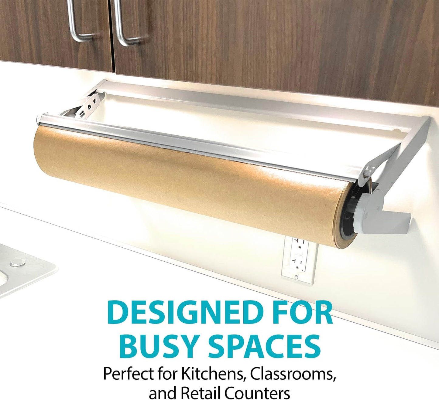 30" Wide Roll Paper Dispenser with Cutter for Desktop – Roll Dispenser with Serrated Cutter – Fits Craft, Freezer, Wrapping, Butcher Paper Roll or Cling Film – Heavy-Duty, Grey