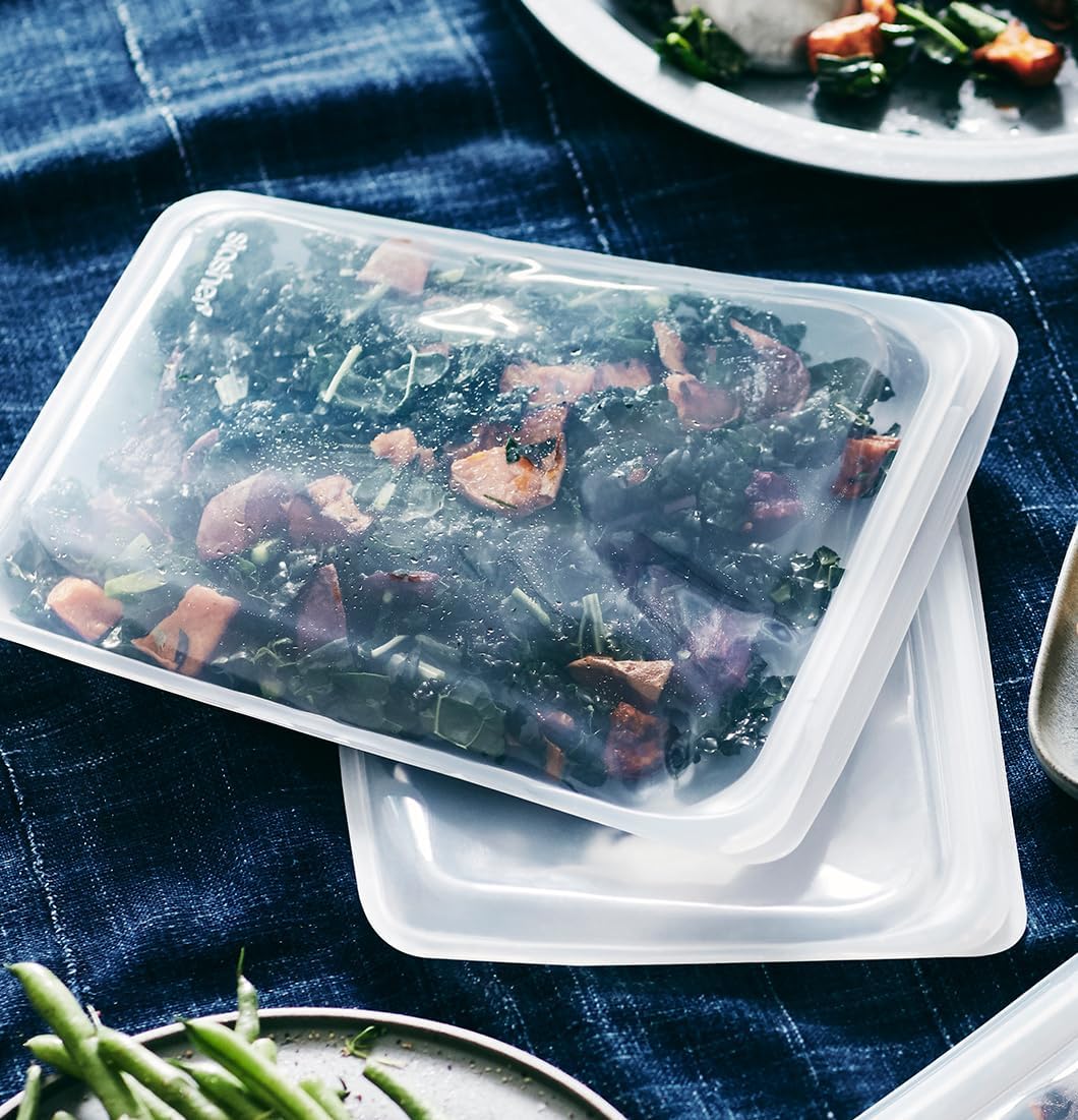 Stasher Premium Silicone Reusable Food Storage Half Gallon Bag, Clear, Microwave, Sous Vide, Dishwasher, Oven and Freezer Safe, BPA Free, Leak-free, Eco-friendly, 64 Oz