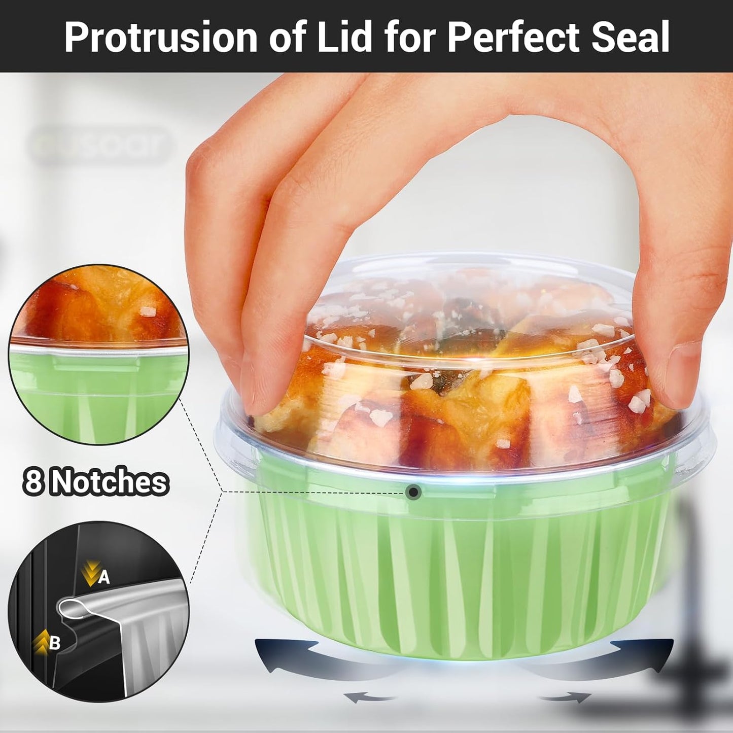 EUSOAR Baking Cups with Lids, 30pcs 5oz Disposable Aluminum Foil Muffin Liners Ramekins Cupcake Baking Cups, Disposable Foil Baking Cups Containers Mini Pie Pans for Creme Brulee or Cupcake-Green