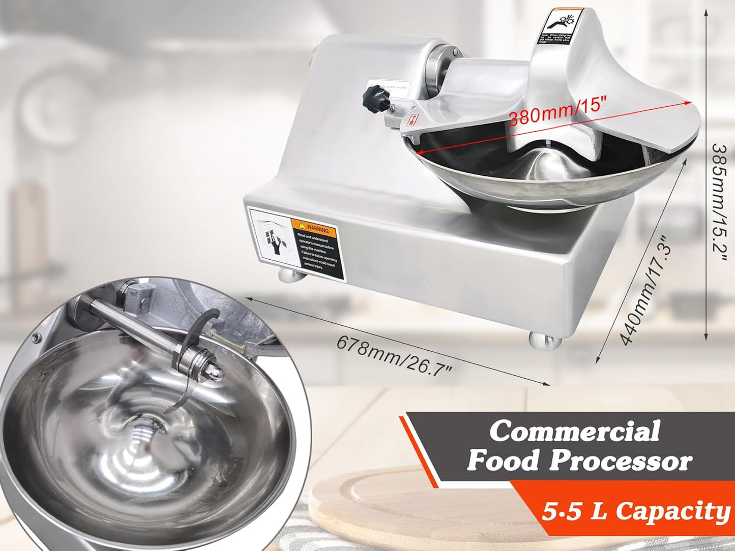 INTSUPERMAI Commercial Electric Multi Function Chopper Food Shredder Processor 5.5L Multifunction Meat Bowl Cutter Mixer with 304 SS Blade for Meat Vegetable Cutter Chopper Machine 110V 550W 120kg/h