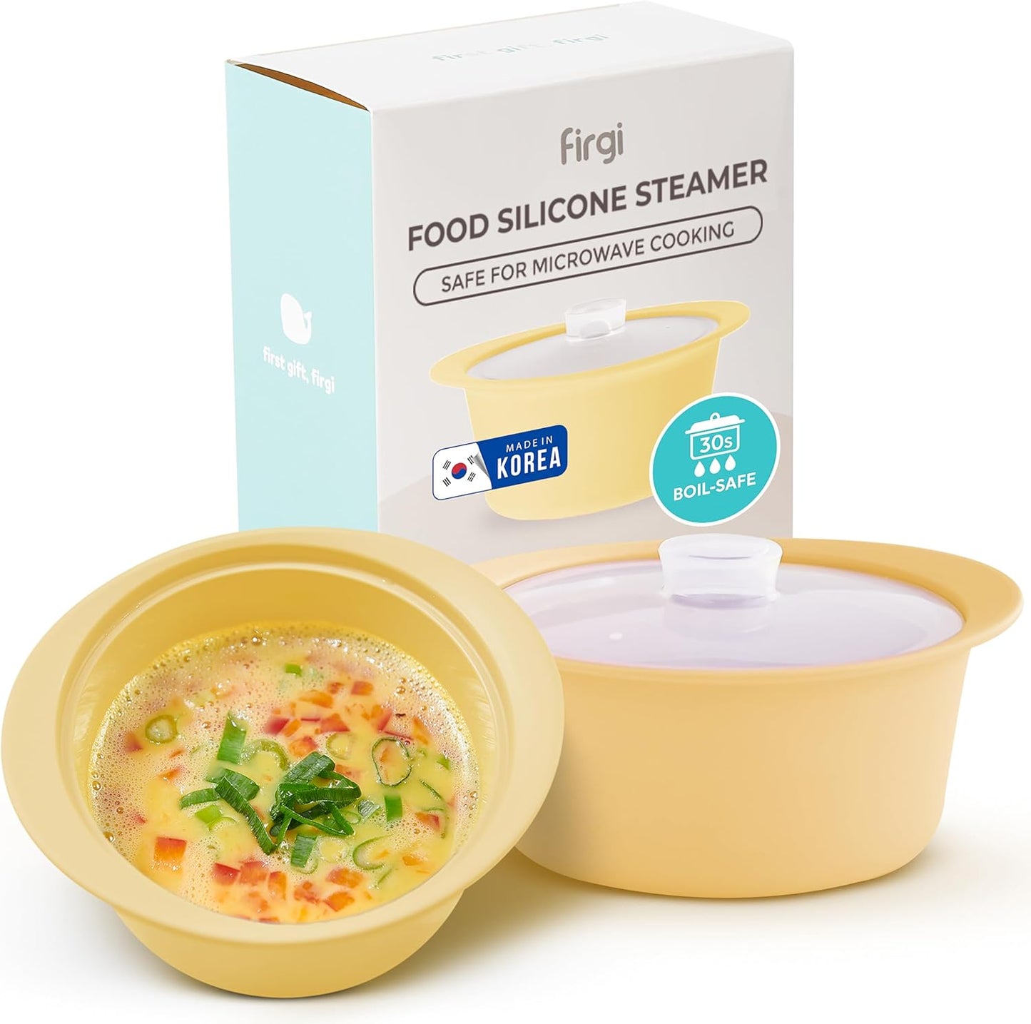 40oz Platinum Silicone Microwave Steamer Pot with Handle & Lid - Korea 100% Food-Grade Steamer Bowl, Heat-Resistant Cooker with Steam Holes, Easy Clean, Dishwasher Safe, Yellow