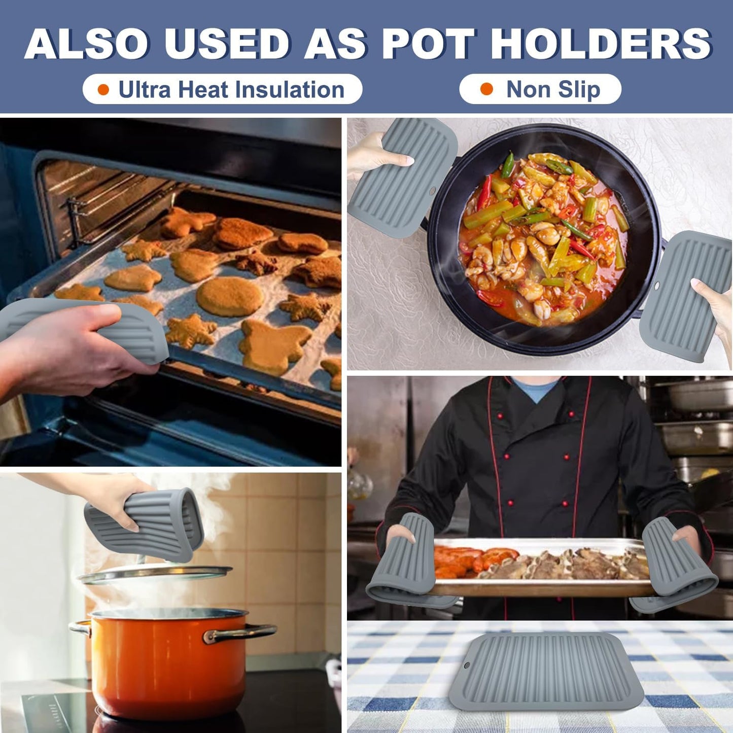 Walfos Silicone Trivets for Hot Pots and Pans - Heat Resistant Hot Pads for Kitchen Counter- Multi-Purpose & Versatile Trivet Mat - Long-Lasting & Flexible Silicone Hot Pad