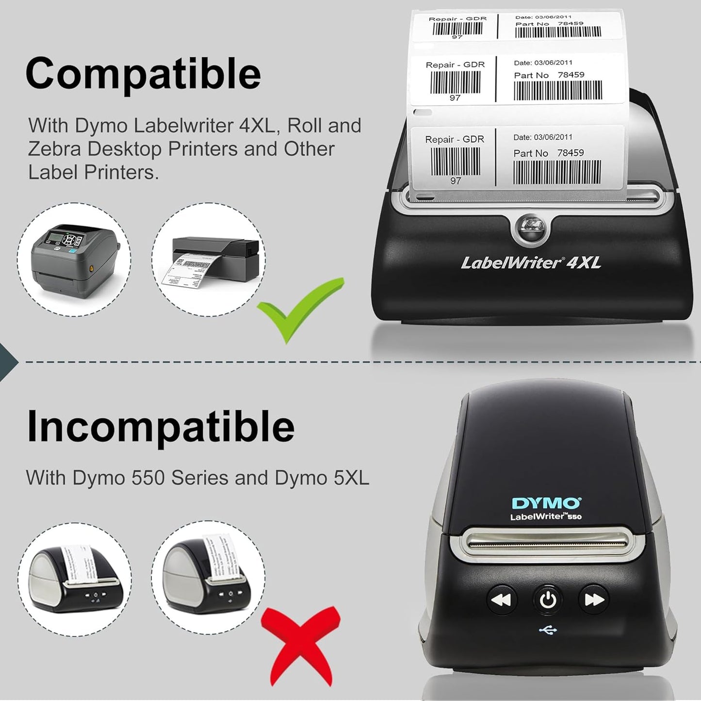 L LIKED 220 PCS 4"x 6" Direct Thermal Labels White Perforated Shipping Label, Compatible with DYMO 4XL 1744907,Zebra, Rollo, Jadens, Nelko, 220 Labels per Roll, 1 Roll