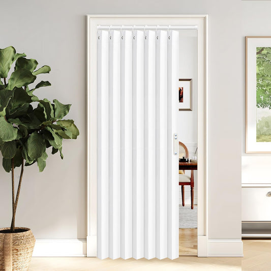 Vatge Door Curtains for Doorway, Folding Door Curtain Interior Closet Curtain for Bedroom, Bathroom, and Laundry Room, Pleated Door Curtains for Doorway,1 Panel with Tieback, W39 x L78, White