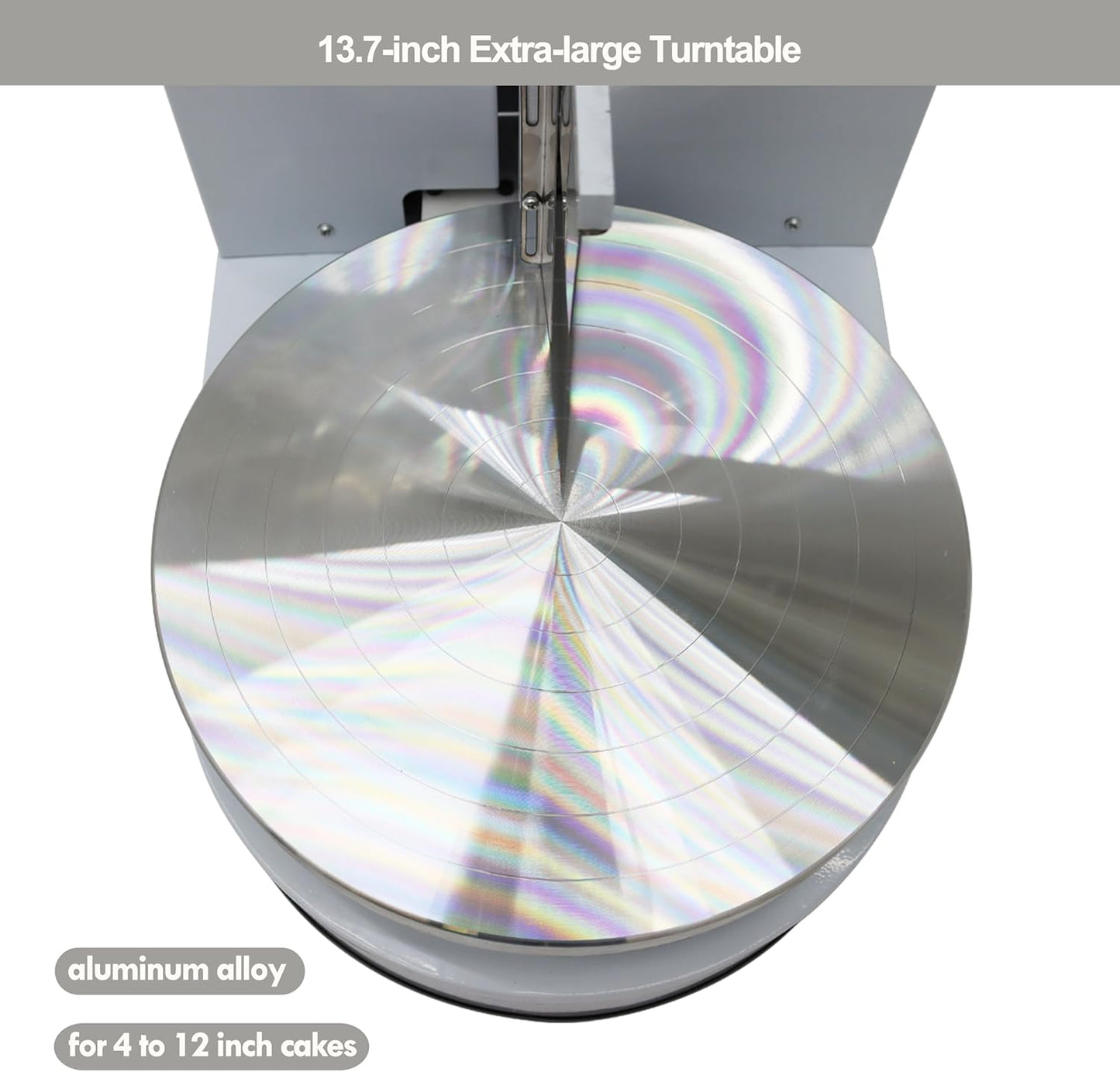 TECHTONGDA Cake Decorating Coating Machine Cream Spreading Automatic Frosting Turntable with Graduated Scraper 60-320RPM Rotating Speed for 4-12inch Cakes White