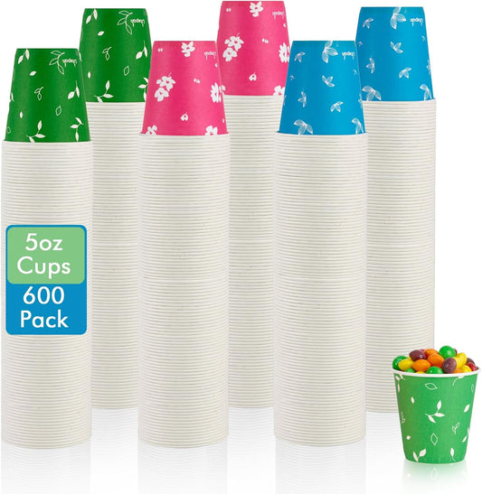 LITOPAK 600 Pack 5 oz Paper Cups, Colorful Disposable Mouthwash Cups, Small Disposable Cups, Mini Paper Cups for Parties, Picnics, Barbecues, Travel and Events