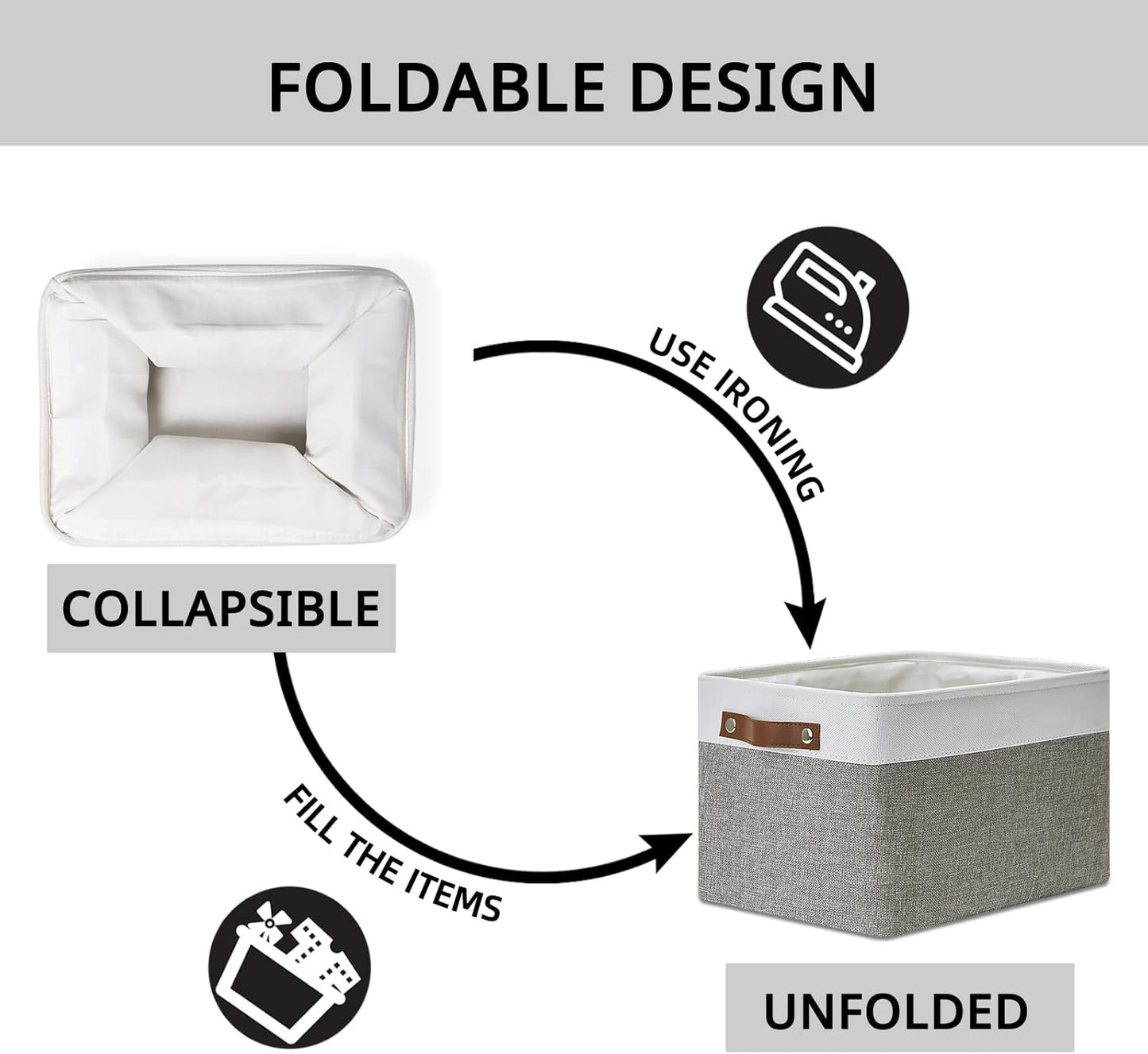 DULLEMELO Fabric Baskets for Storage, Office, Home,Nursery,Organizing Baskets for Shelves, Bedroom, Toys,Gift,Fabric Storage Basket with Handles(White&Grey,15"x11"x9.5",4-Pack)