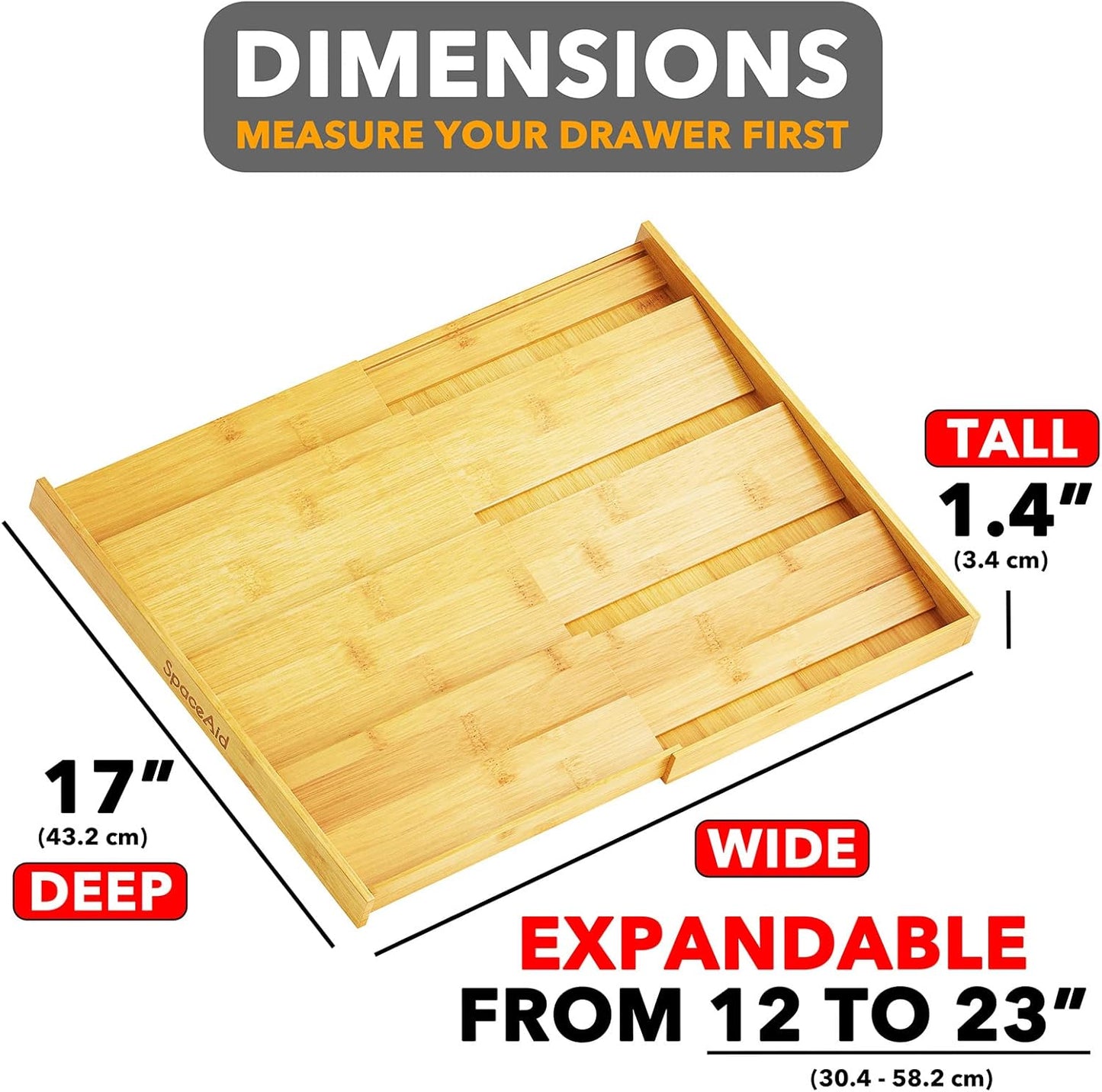 SpaceAid Bamboo Spice Drawer Organizer, (Need 3" Deep Drawer) Expandable 4 Tier Spices Rack for Cabinet, Kitchen Seasoning Storage Insert (Jars Not Included, From 12" to 23" Wide)