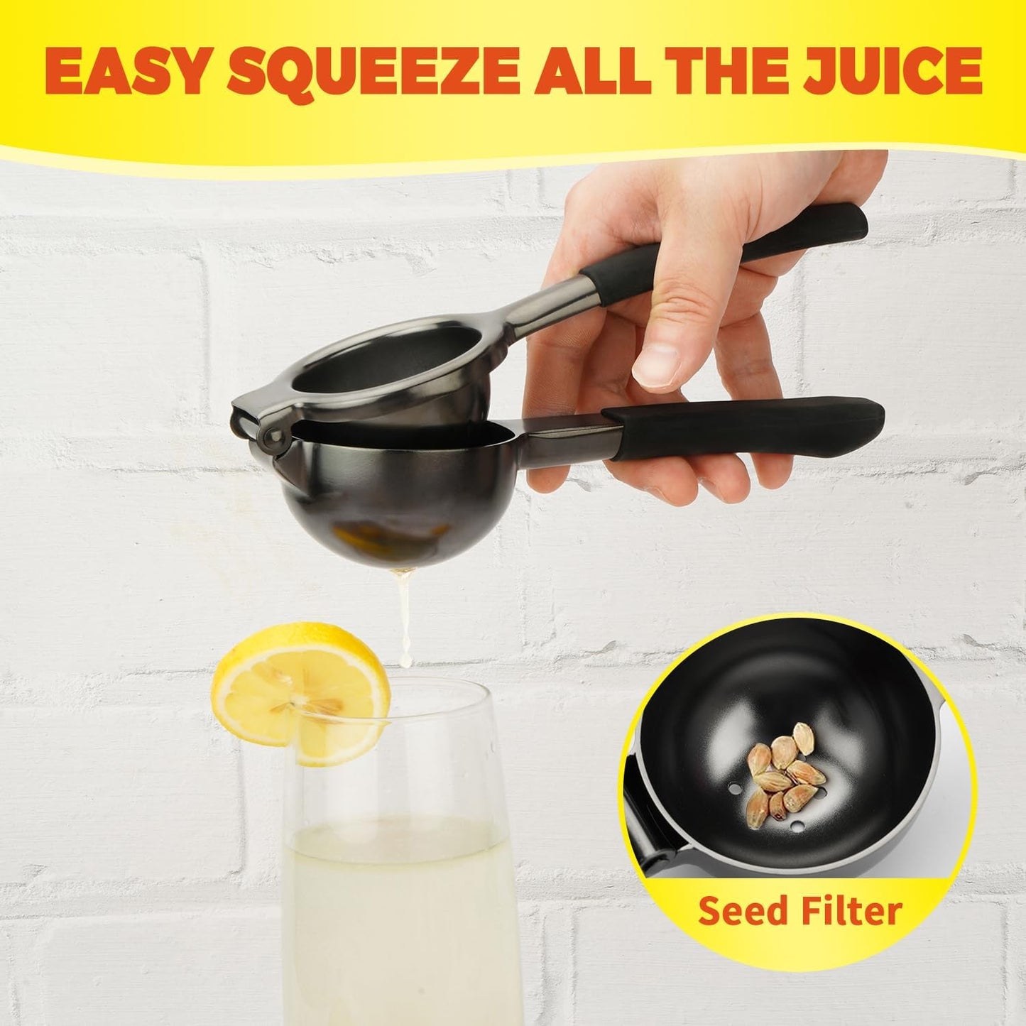Lemon Squeezer,304 Stainless Steel Citrus Press Juicer,Non-Slip Grip Design Manual Juicer,Heavy Duty Manual Citrus Press Juicer & Lime Squeezer-Grey & BLack