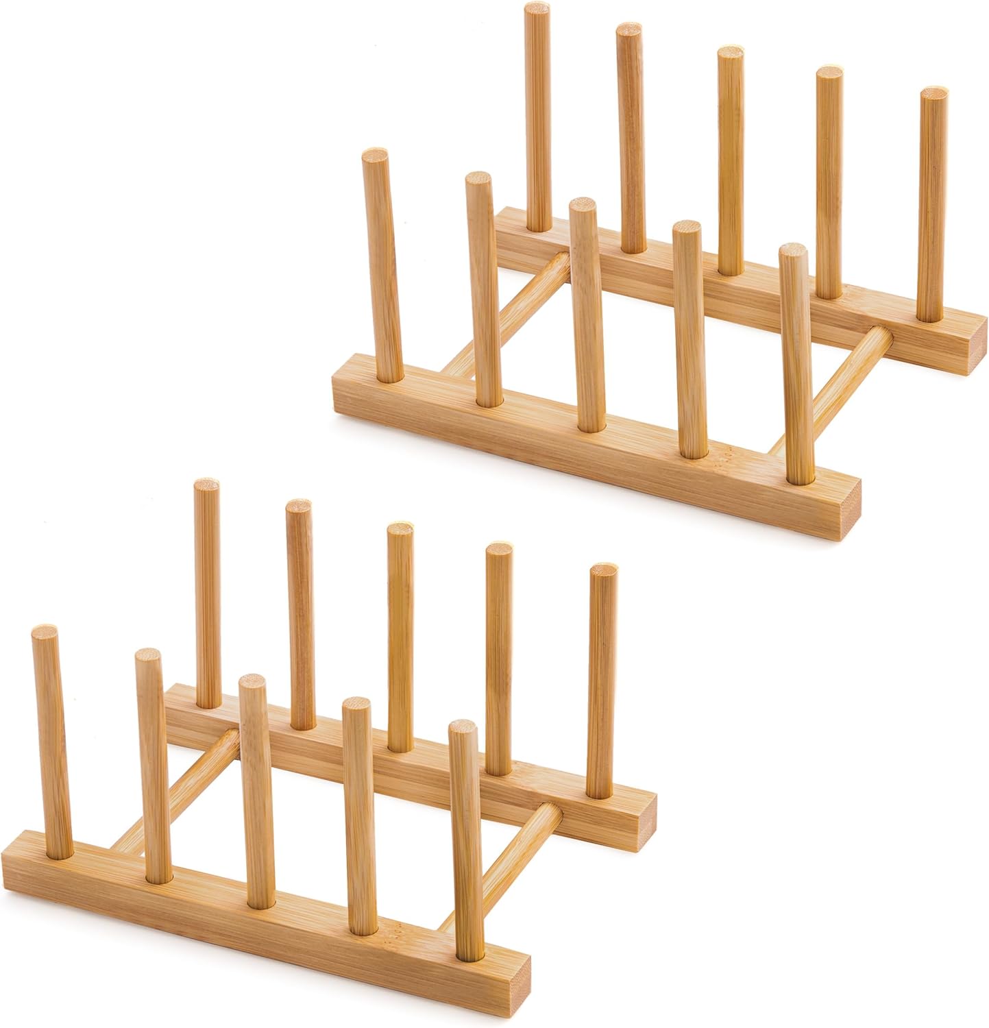 Bamboo Dish Drying Rack for Kitchen Counter and Cabinet, Dish/Book/Plate/Bowl/Cup/Cutting Board/Pot Lid Organizer for Kitchen, Living Room, Study, Display Cabinet (4 Slots)