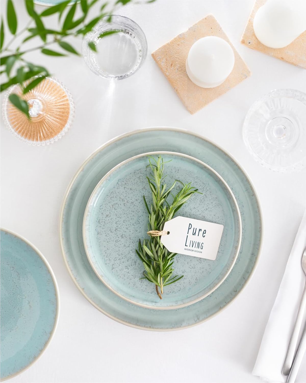 16 Piece Dinnerware Sets for 4 - Modern Style Stoneware Dinnerware Set - Scratch Resistant,Dishwasher,Microwave Safe Plates and Bowls Sets Ceramic,Dish Set, Bowl and Plate Set - Beige and Light Blue…