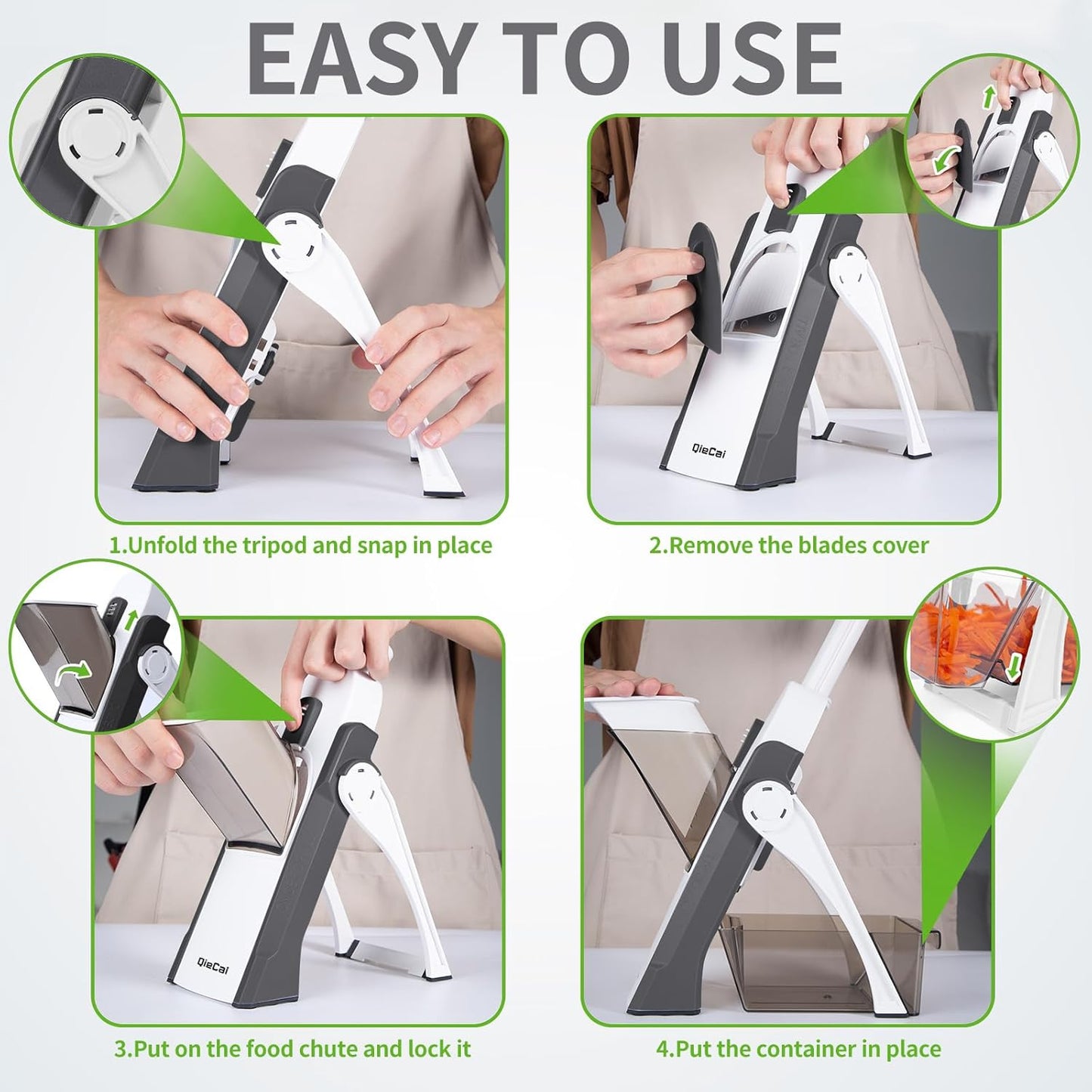 Safe Mandoline Vegetable Chopper With Container for Kitchen, Professional, More with 30+ Presets & Thickness Adjuster, Faster Food Slicer Gadgets for Onion,Potato - Gray