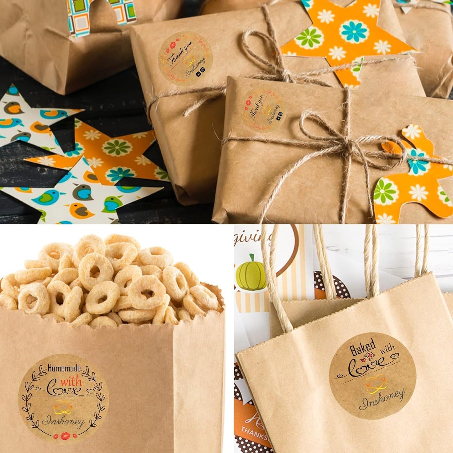 Custom Stickers Kraft Paper Labels Personalized Withe Text, Business Logo Customized Food Jars Labels Bakery Label Sticker Package Favor Canning Circle 100pcs (Style 4)