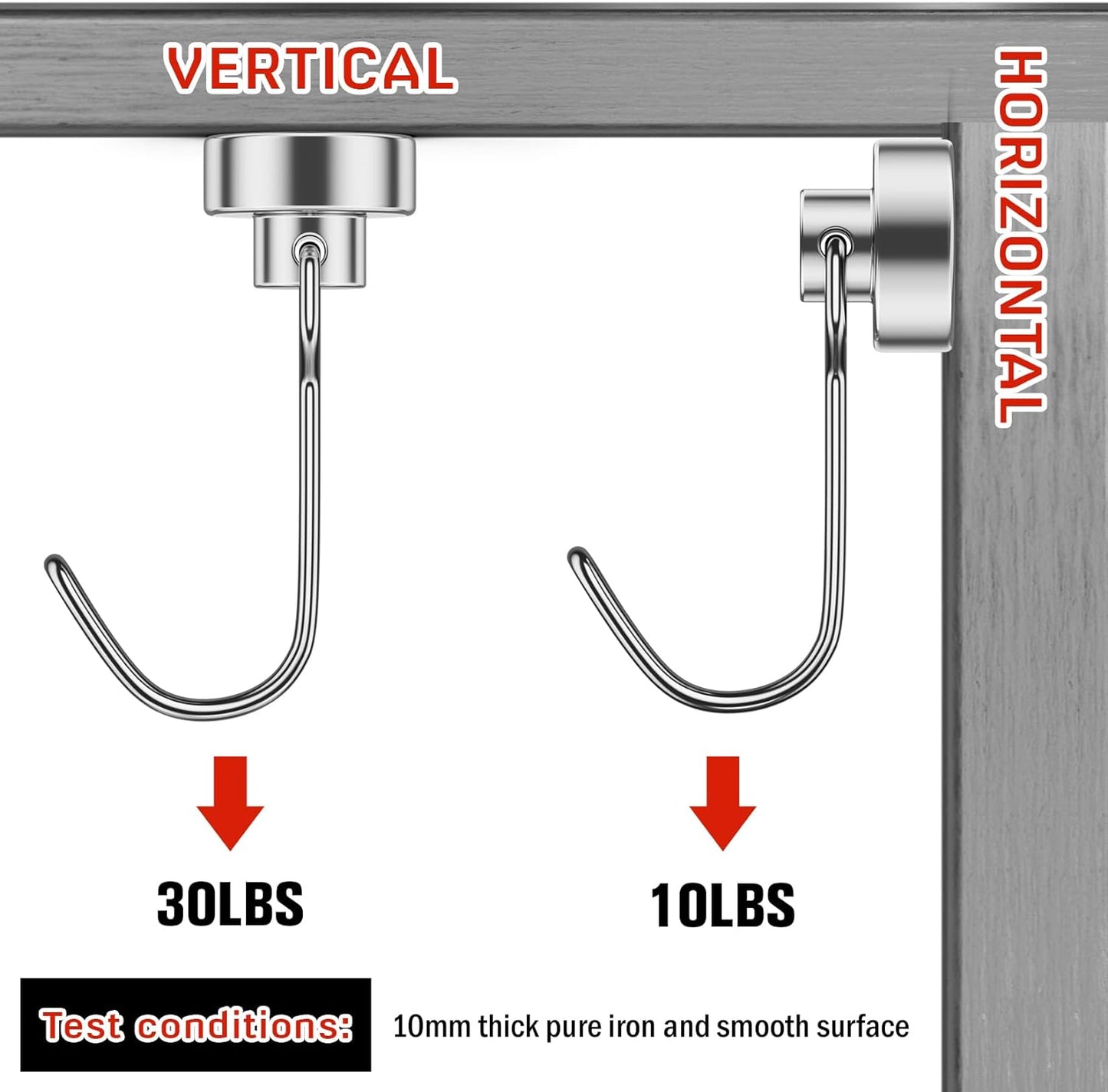 FINDMAG Magnetic Hooks, 30lbs+ Magnet Hooks 2025 Cruise Ship Essentials, Strong Magnetic Hooks for Fridge, Magnetic Hanger for Garage, Whiteboard, Office Supplies, Kitchen Organization, 10 Pack