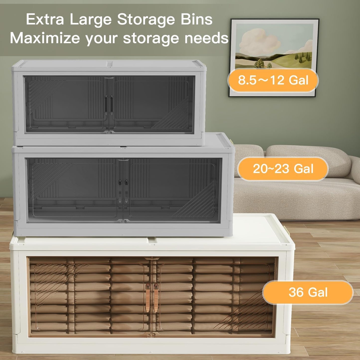 KHNR 4Packs Stackable Storage Bins with Lid, 36 Gal Closet Organizer and Storaging Drawer, Collapsible Storage Box with Wheels, Plastic Clothes Storage Cabinet Containers for Home and Office