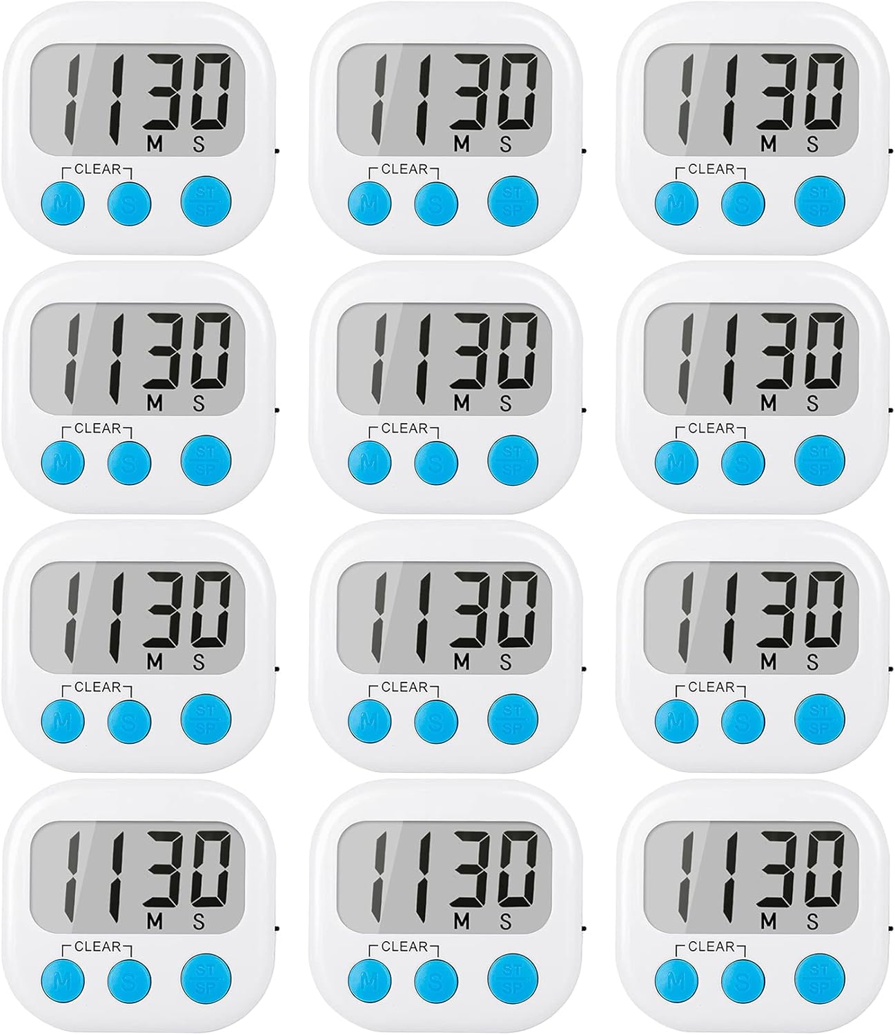 12 Pack Digital Kitchen Timers for Cooking Magnetic Timer for Cooking Loud Alarm White