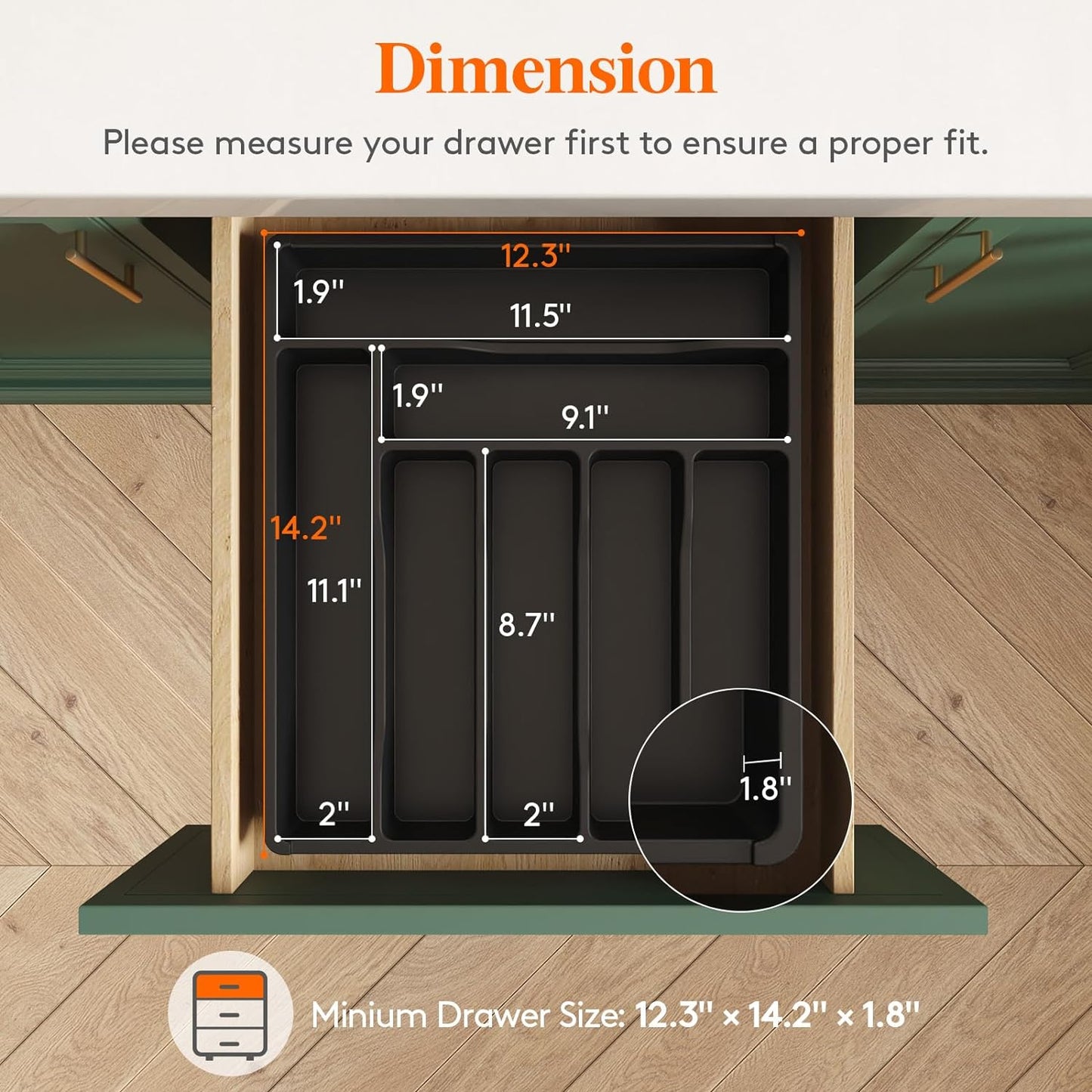Lifewit Silverware Drawer Organizer Tray, Plastic Cutlery Storage for Kitchen Drawer, Flatware and Utensil Holder Divider for Spoons Forks Knives Tableware, 7 Compartment, Black