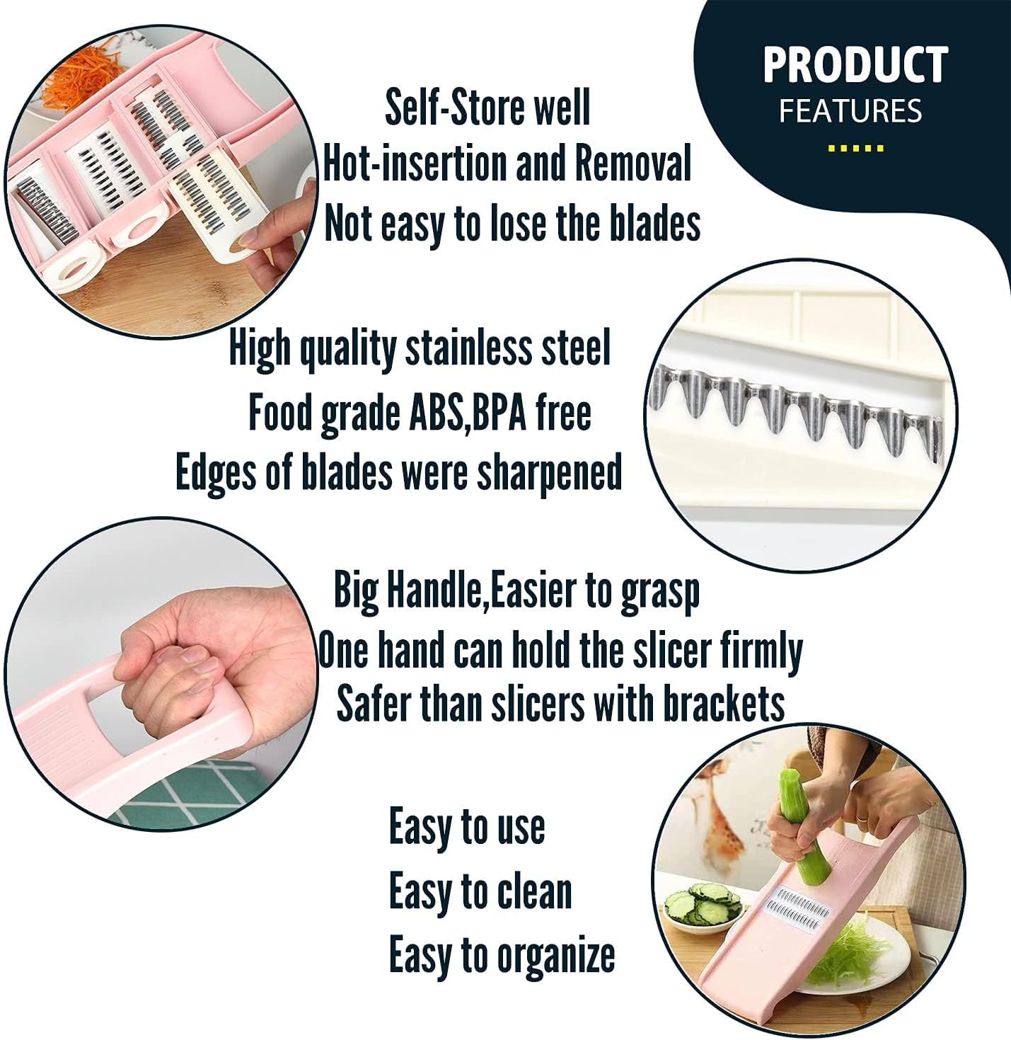 Mandoline Slicer for Kitchen Slicer Vegetable Cutter 5 In 1 Veggie Slicer Potato Slicer waffle fry cutter Hot Swap Mandolin with Peeler for Vegetables Carrot Shredder Cucumber Slicer - Pink