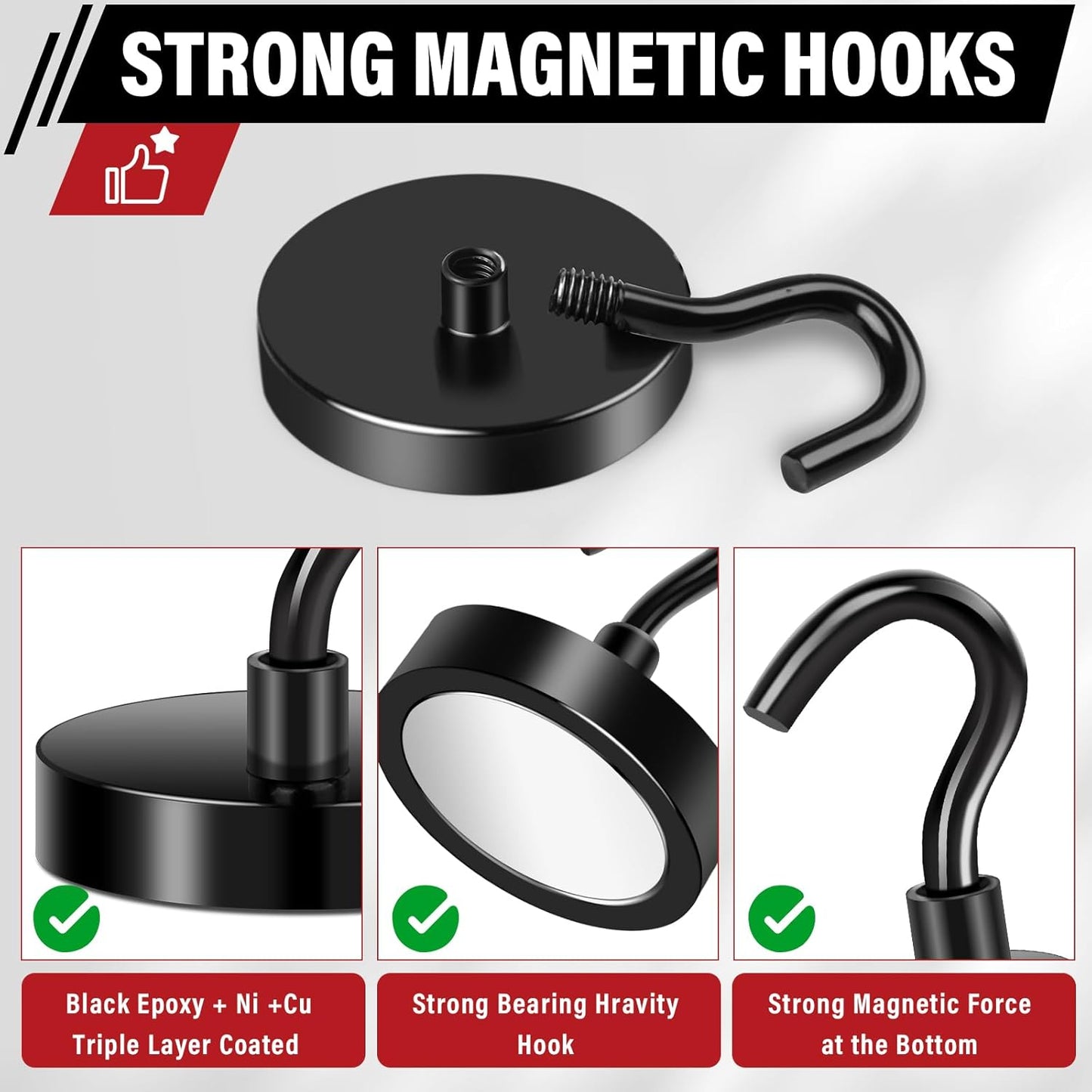 Magnetic Hooks, 150Lbs Black Heavy Duty Magnets Magnetic 2025 Cruise Cabins Ship Essentials Strong Magnet Hook for Classroom Home Refrigerator Door Fridge Camping Hanging 12 Pack