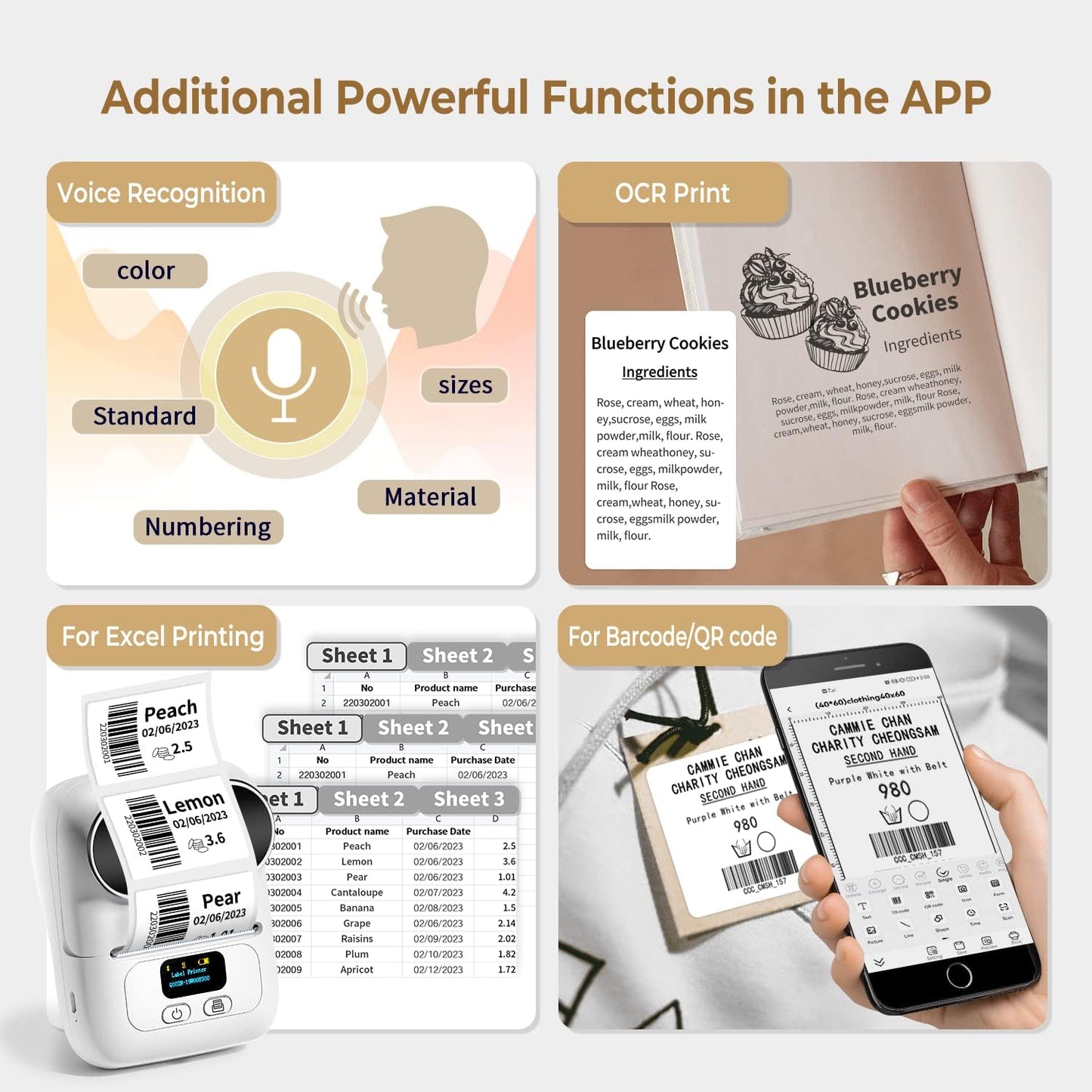 Phomemo M110 Label Makers - Portable Bluetooth Thermal Label Maker Machine,Label Printer for Name, Barcode, Clothing, Jewelry, Retail, Mailing, for Android & iOS, with 1Pack 40×30mm Label, White