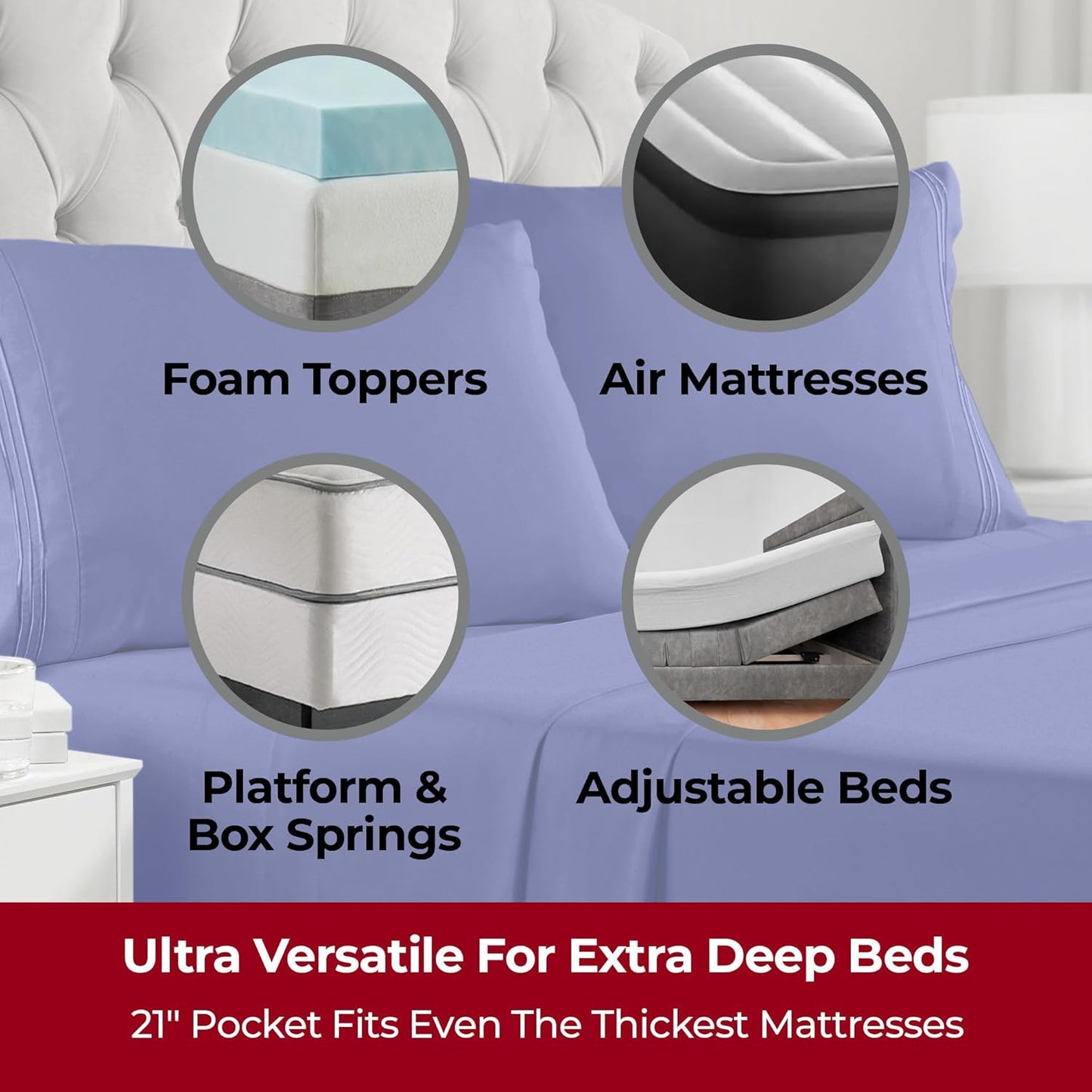 Mellanni Extra Deep Split King Sheets - 5 PC Iconic Collection Bedding - Hotel Luxury, Ultra Soft, Cooling Bed Sheets - Wrinkle, Fade, Stain Resistant (Split King, Royal Blue)