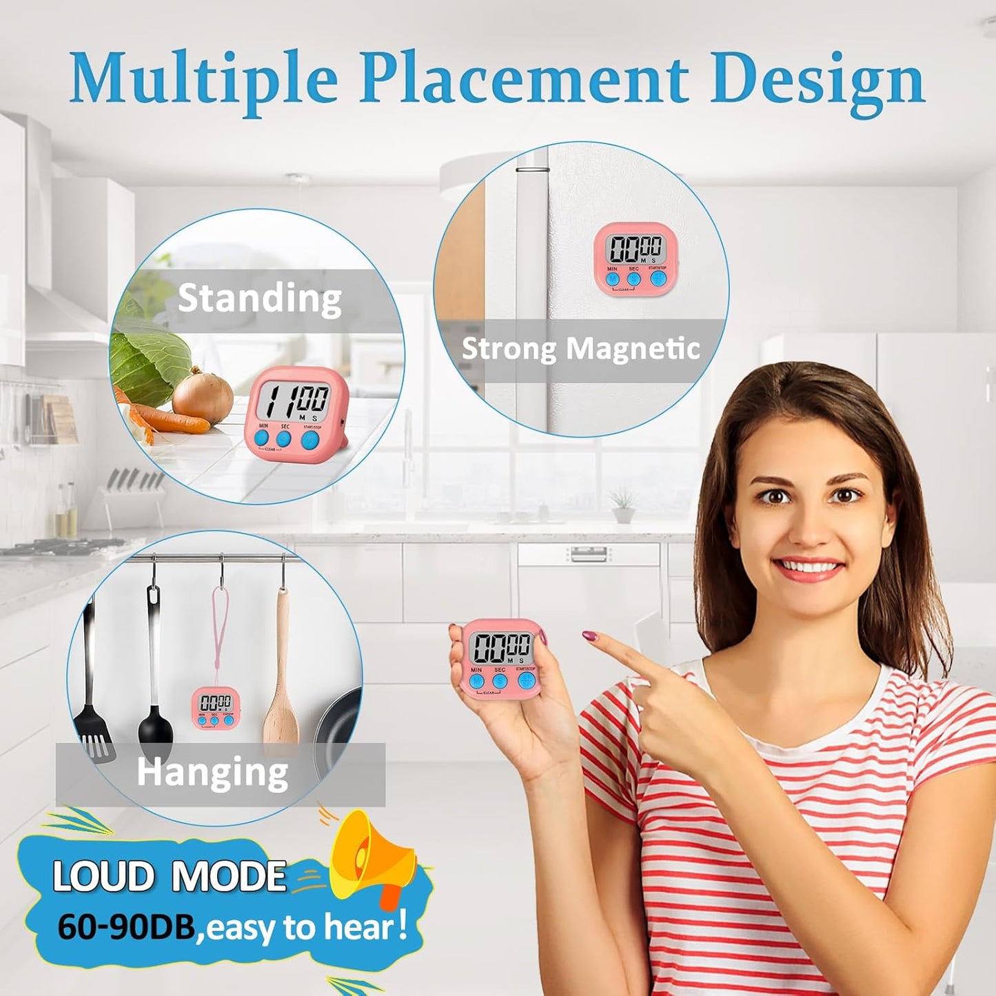 ZILLEEN 6 Pack Kitchen Timers for Cooking Digital Classroom Timers for Teachers Kids Blue Green Pink