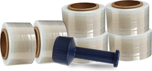 WOD SFCB80 Heavy Duty Hand Stretch Film Wrap 80 Gauge Thick with Dispenser - Clear Shrink Wrap Ideal for Moving, Packing, & Palletizing Applications: 3" in. x 1000 Ft (6-Rolls)