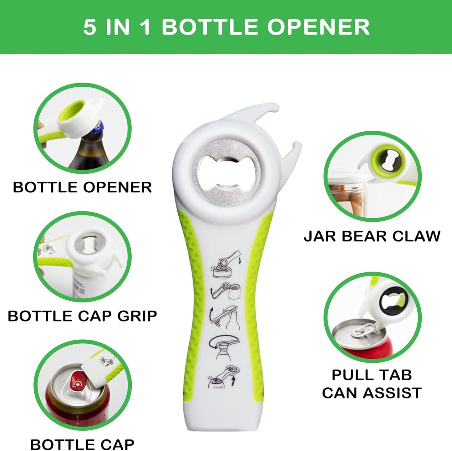 Jar Opener for Weak Hands, Seniors with Arthritis, 5 in 1 Multi Function Bottle Opener Lid Opener For Arthritic Hands