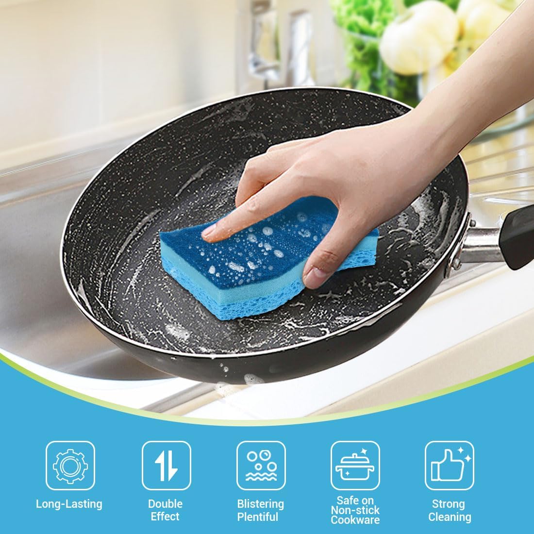 AIDEA Sponges Kitchen, Non-Scratch Scrub Sponge, 6Count, Sponges for Non-Stick Cookware, Kitchen Sponge for Dishes, Cleans Fast Without Scratching, Cleaning Power for Kitchen, Bathroom, Household