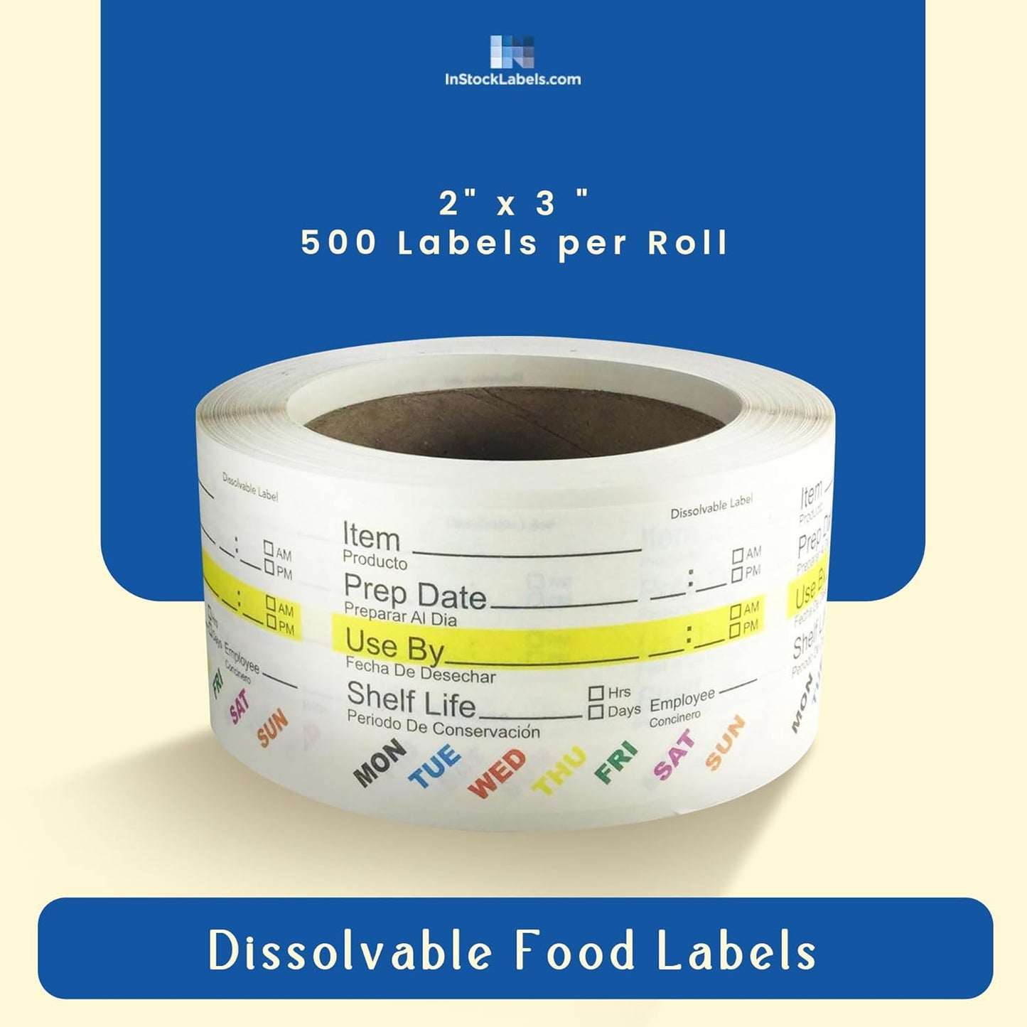 InStockLabels Dissolvable Food Labels - 2” x 3” (500 Labels) - Rotation Food Stickers for Kitchen & Restaurant Supplies - Ideal for Jar, Containers and Freezer Storage, Kitchen Stickers