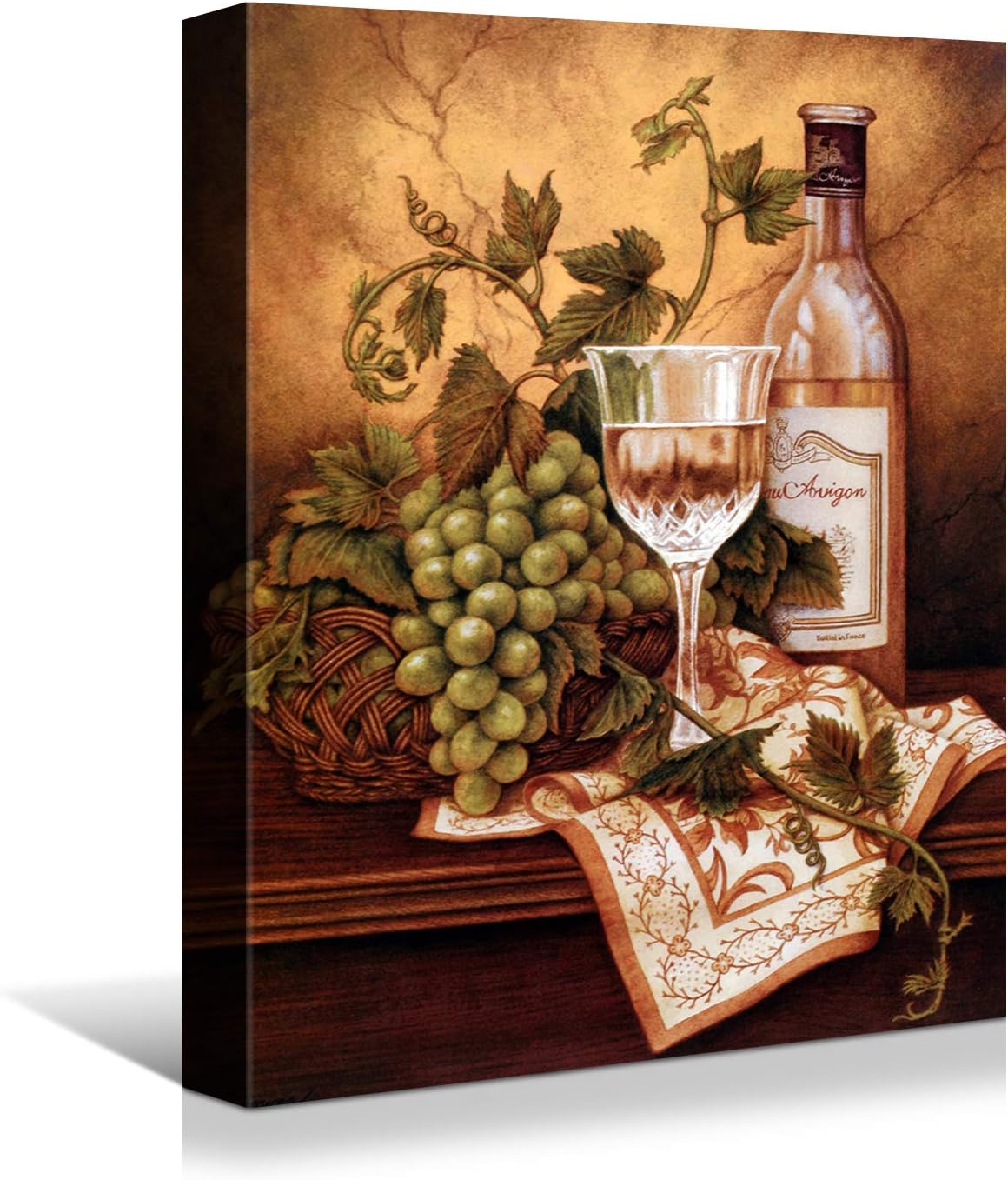 Looife Kitchen Wine Bottle Canvas Wall Art, 12x18 Inch Vintage Painting Wine Glass Cup Picture Prints Wall Decor, Modern Art Deco for Dining Room and Bar Wall Decoration, Ready to Hang