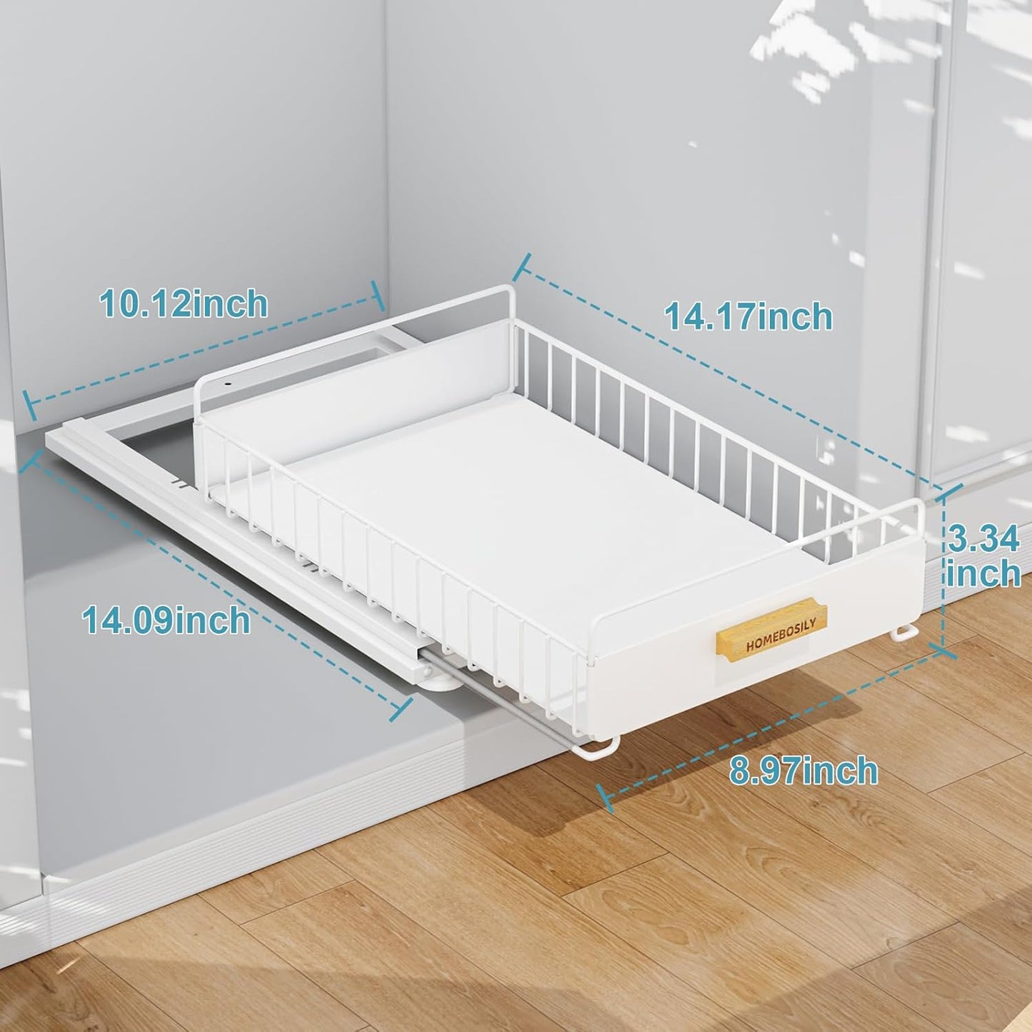 Under Sink Organizer, Kitchen Pull Out Cabinet Organizer, Mute Slide Out Metal Under Sink Organizers and Storage Shelves for Kitchen Bathroom Laundry Cabinet Pantry, White