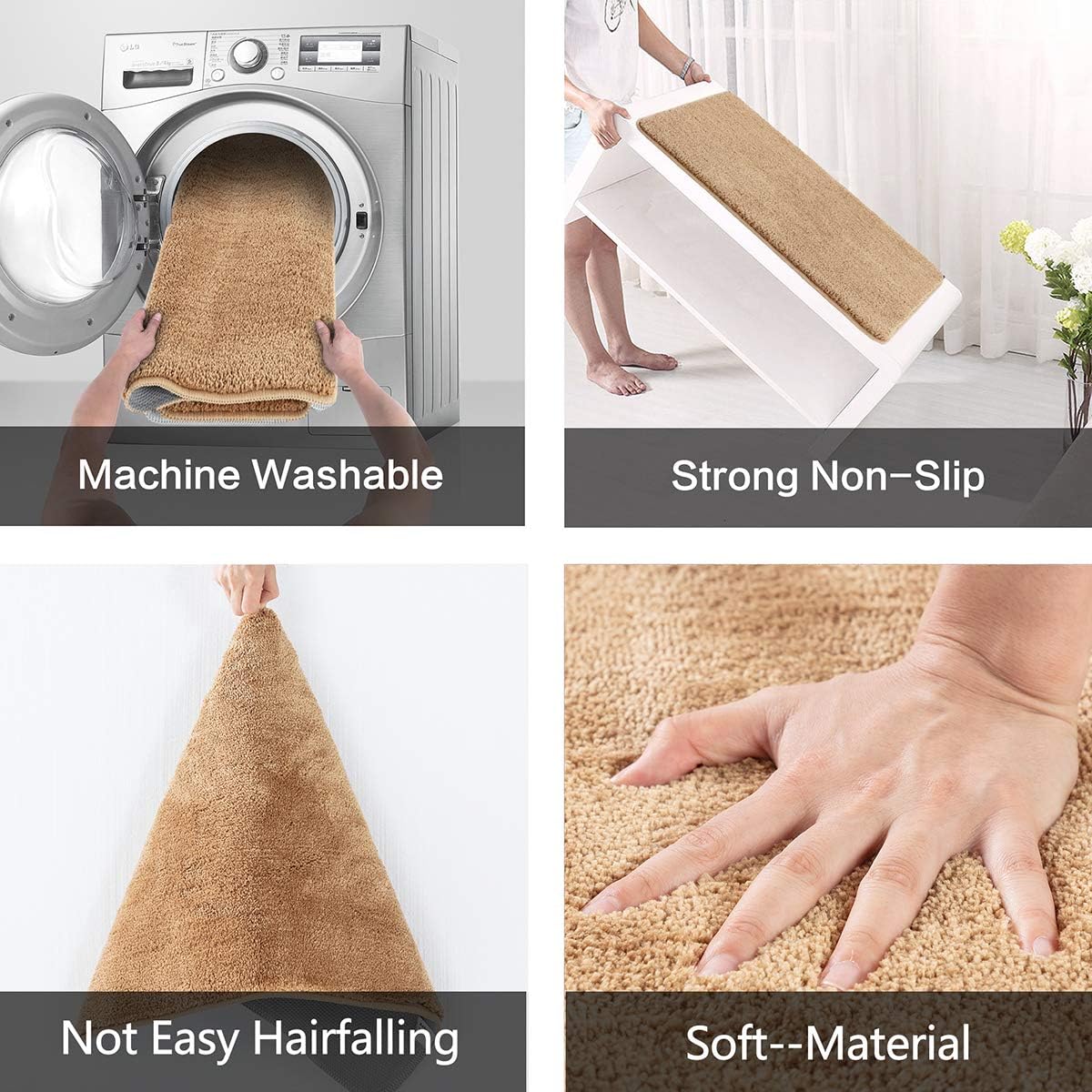 REFETONE Indoor Door Mat, Front Back Door Mat, Non-Slip Absorbent Resist Dirt Entrance Rug Inside Floor Mats, Machine Washable Low-Profile Inside Entry Door Rugs for Entryway - 20" x 32", Tan