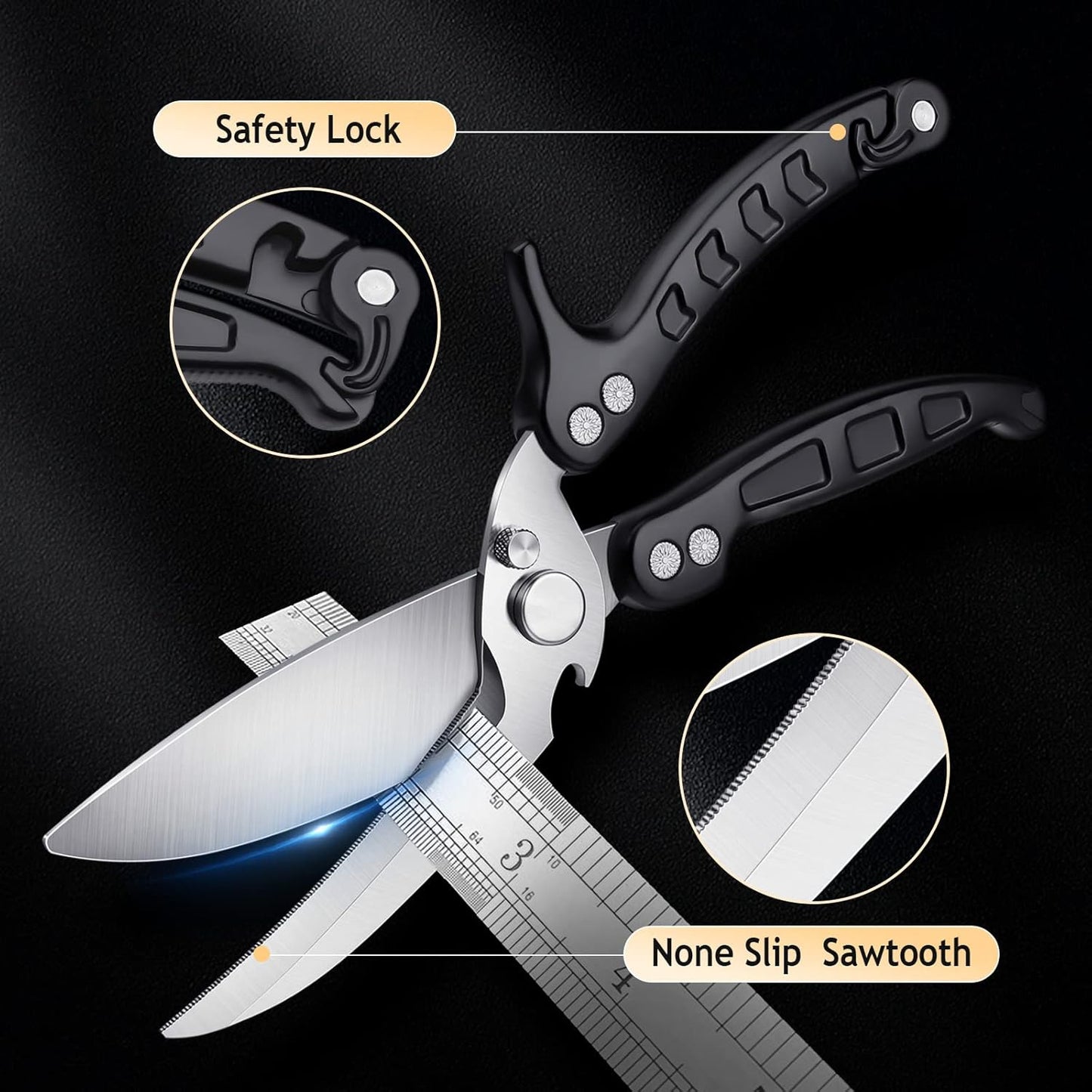 DRAGON RIOT Heavy Duty Poultry Shears - A Must Have Kitchen Shears for Chicken and Meat Cutting - Dishwasher Safe and Stainless Food Kitchen Scissors for Thanksgiving(Black)