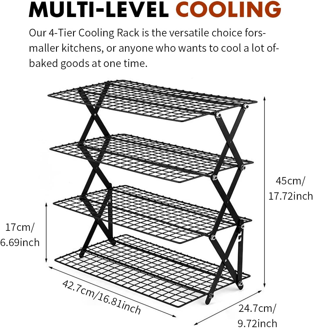 ShellKingdom 4 Tier Collapsible Cooling Rack, Outdoor Camping Picnic Shelf, Wire Cooling Rack for Baking, Cookies, Cake, Roasting, Grilling, Drying Rack - Black