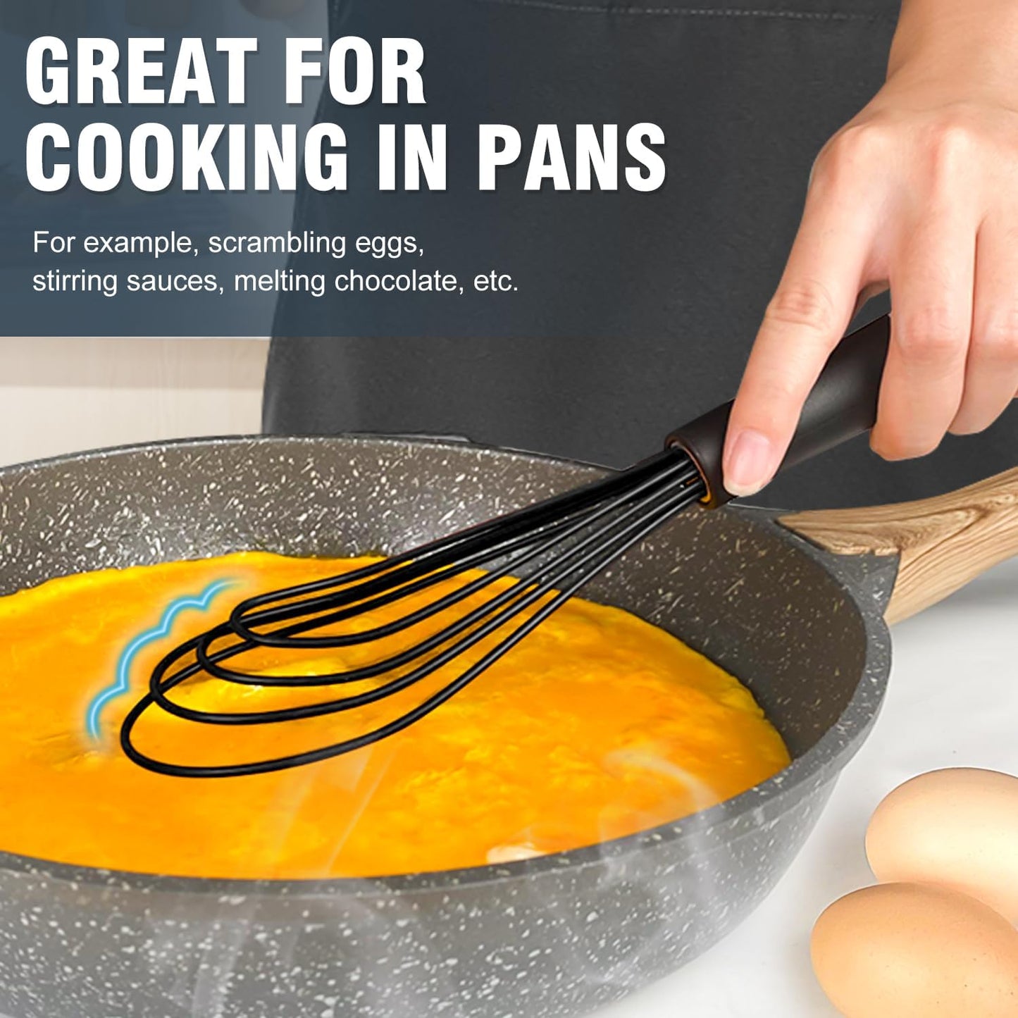 Flat Whisk, EDDEAS Silicone Gravy Whisk for Cooking, Beating, Stirring Gravy and Eggs