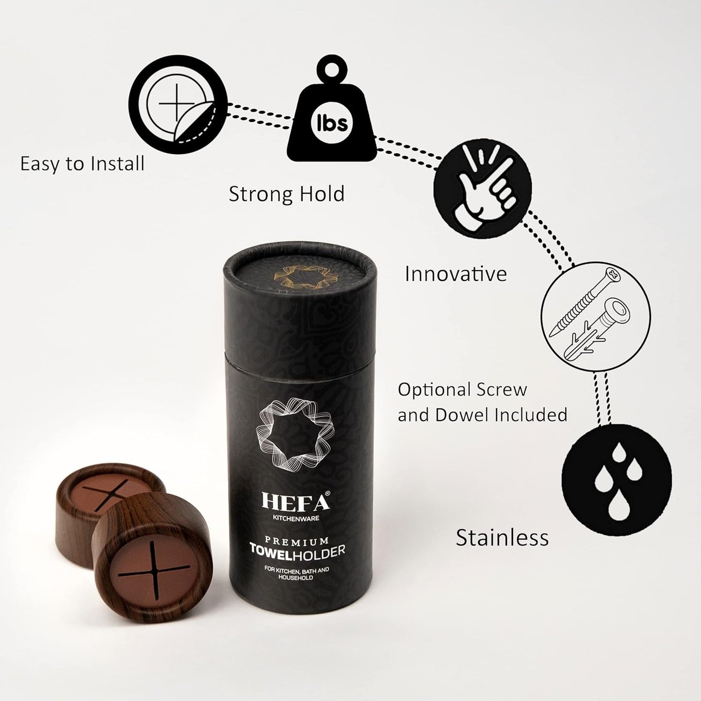 HEFA Towel Holder, Towel Hooks, Dish Towel Holder, Kitchen Organization, Bathroom Accesories, Kitchen Towel Hook, Kitchen Towel Holder, Hand Towel Holder, Kitchen Gadgets 4 Pack, Mahogany Brown