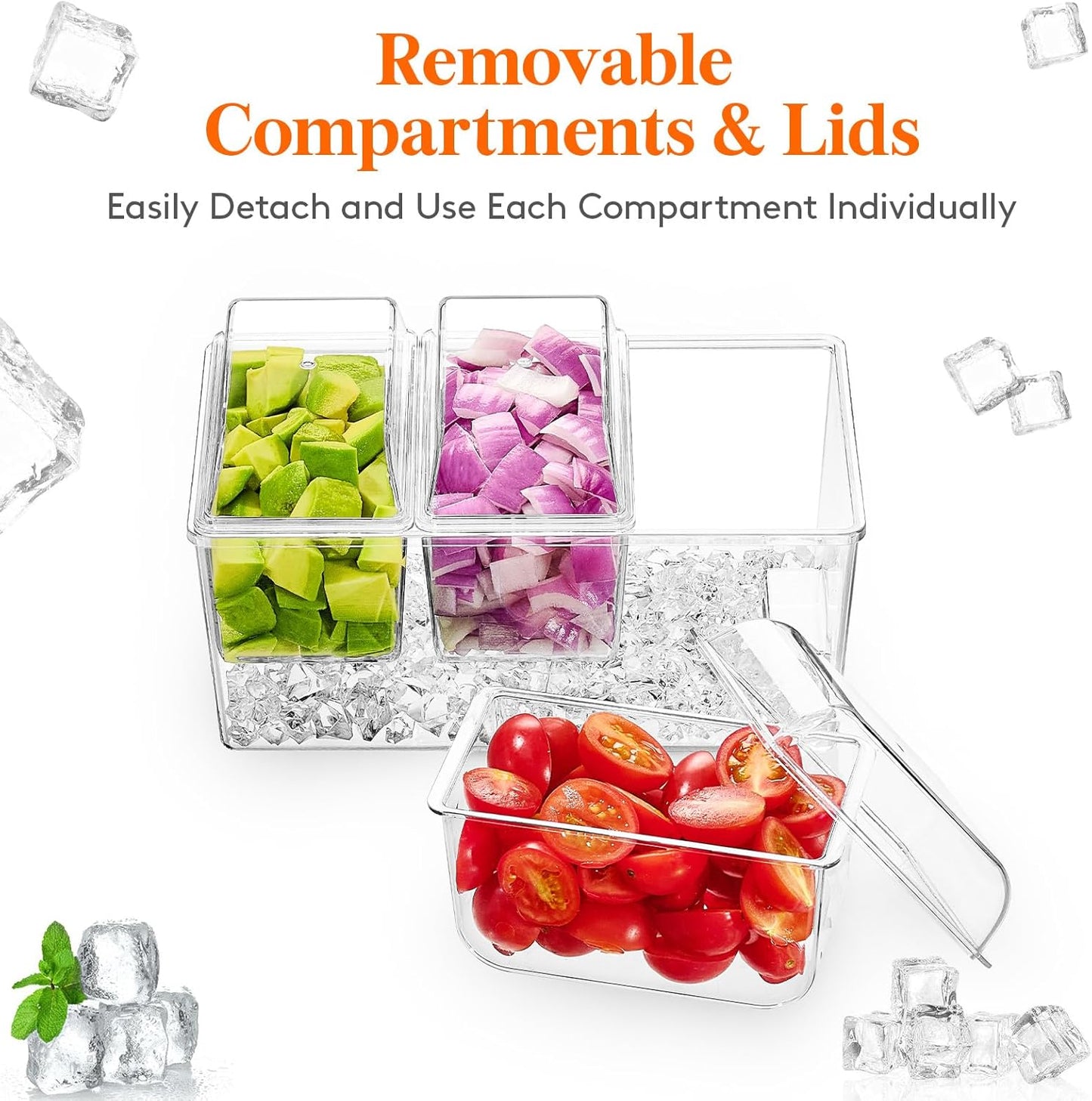 Lifewit Taco Bar Serving Set for Party with 3 Containers(2.5 Cup) & Components, Large Ice Chilled Condiment Caddy Organizer, Garnish Serving Tray Platter for Mimosa Bar Accessories, Fruit, Salad, Food