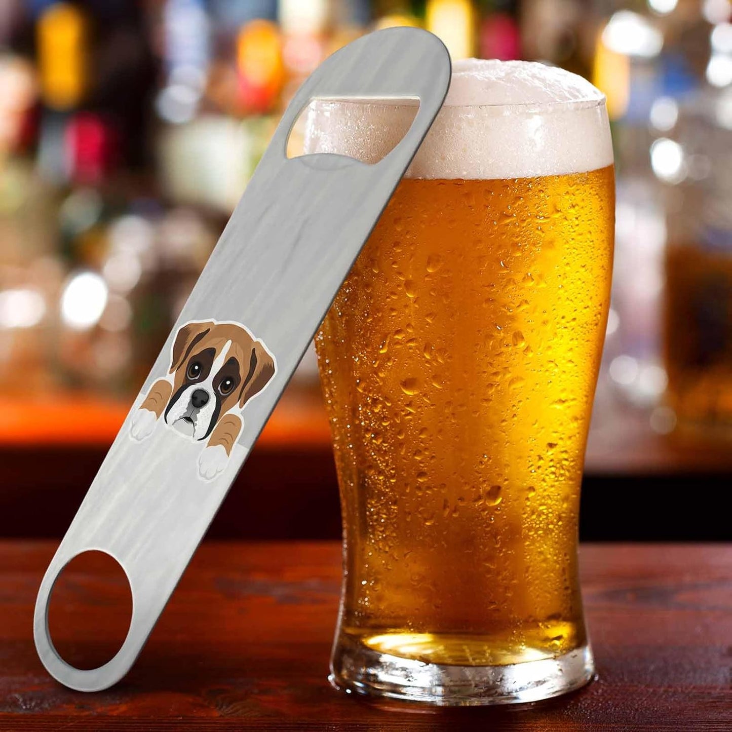 Boxer Dog Stainless Steel Bottle Opener Brown Puppy Cute Face Head Paw Flat Beer Bottle Opener Keychain for Home Kitchen Bar Restaurant Party Birthday Gift
