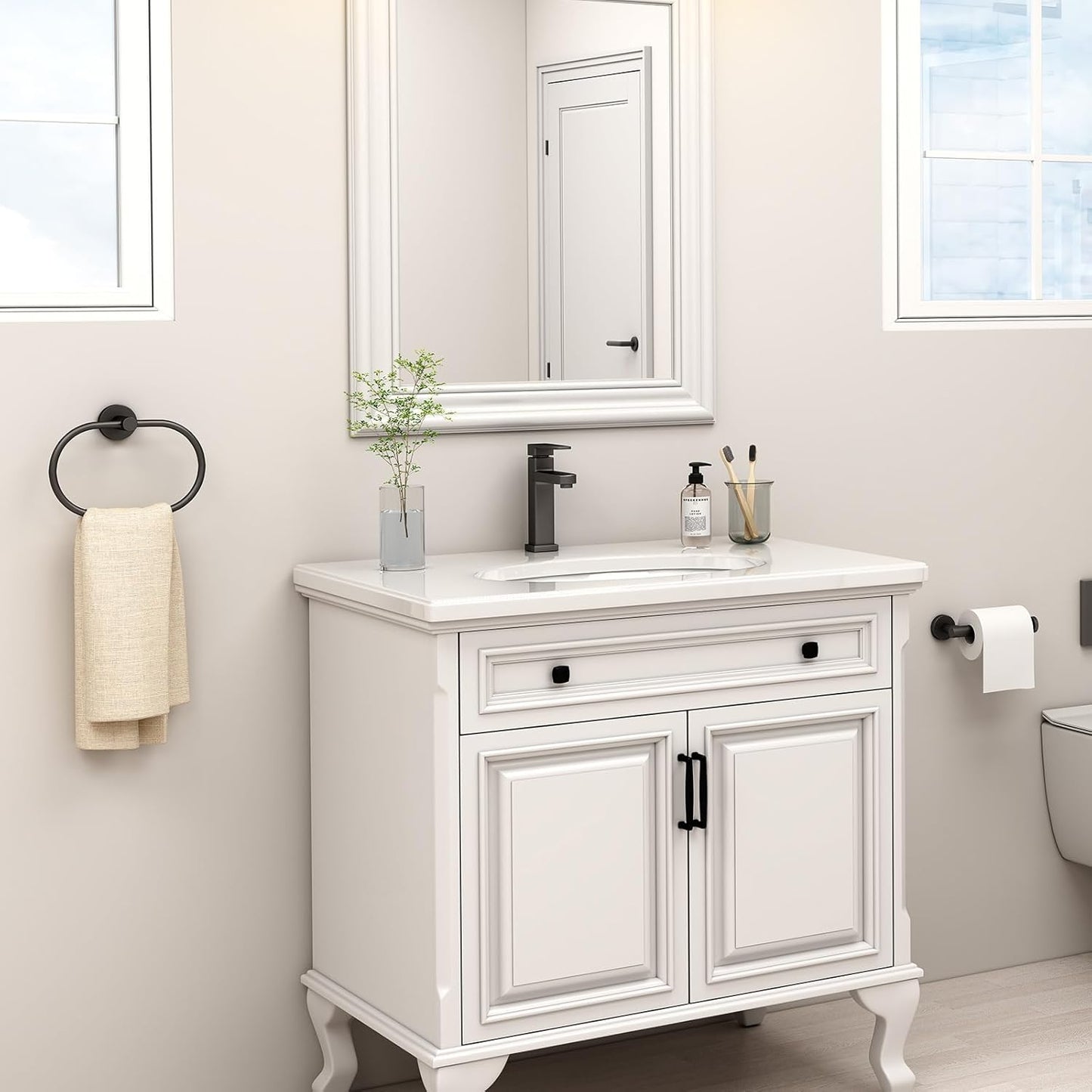 Suyar Matte Black Towel Ring, Stainless Steel Modern Swivel Hand Towel Holder for Bathroom Wall, Oval Shape