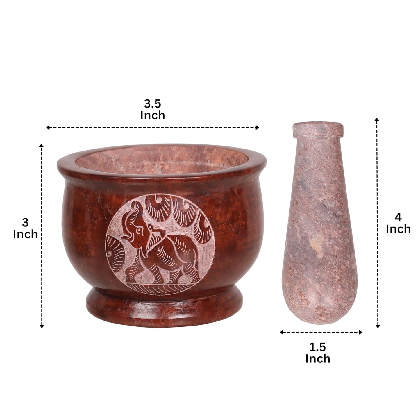 Mortar and Pestle, Made of Heavy Duty Polished Hard Stone, Natural Stone Grinder for Spices, Pastes, Herbs, Seasoning etc. (Brown Elephant)