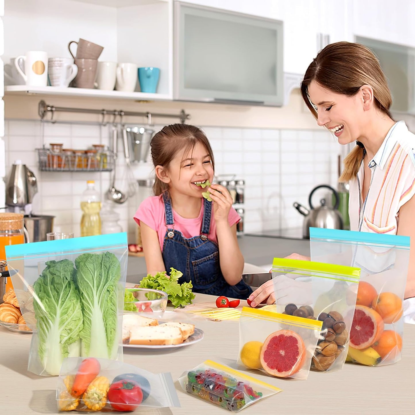 Lerine 16 Pack Reusable Gallon Freezer Bags Dishwasher Microwave Safe, Stand Up BPA Free Reusable freezer Bags 1 Gallon, Extra Thick Leakproof Food Storage Bags for Meal Prep, Kitchen Organization