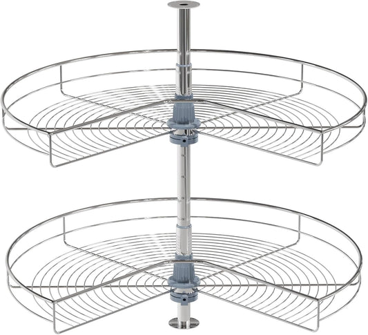 Dowell 32" Kidney Lazy Susan, 2 Shelves, Kitchen Base Corner Cabinet Organizer (Chrome 4001 270 32)