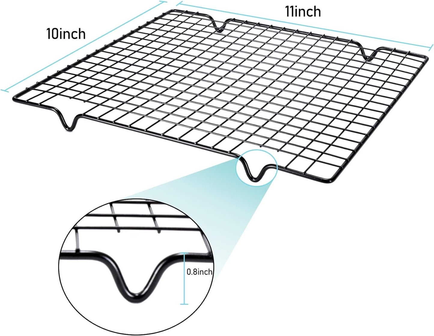 Lamoutor 2Pcs Metal Kitchen Baking Cooling Rack Square Wire Cooling Rack for Cake and Meat 10 x 11 inches (Black)