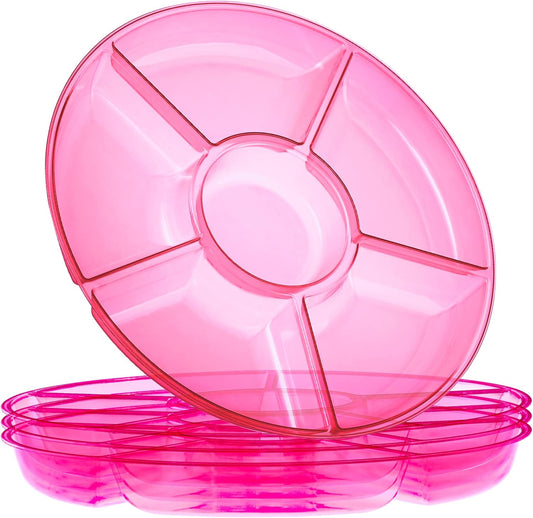 Plasticpro 6 Sectional Round Plastic Serving Tray/Platters Pink Pack of 4