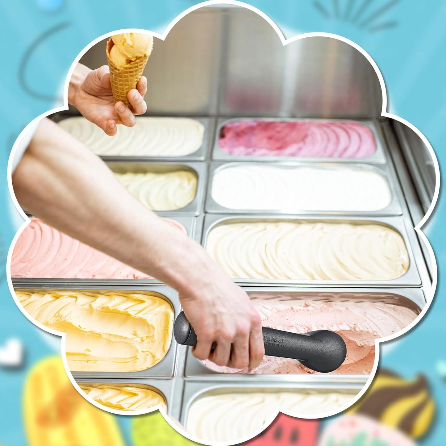 Suclain 3 Pieces Ice Cream Scoop 7 Inches Nonstick Anti Freeze Ice Cream Scooper with Comfort Handle Aluminum Alloy Design Professional Ice Cream Scoop Easy Clean for Gelato Cookie Sorbet (Black)